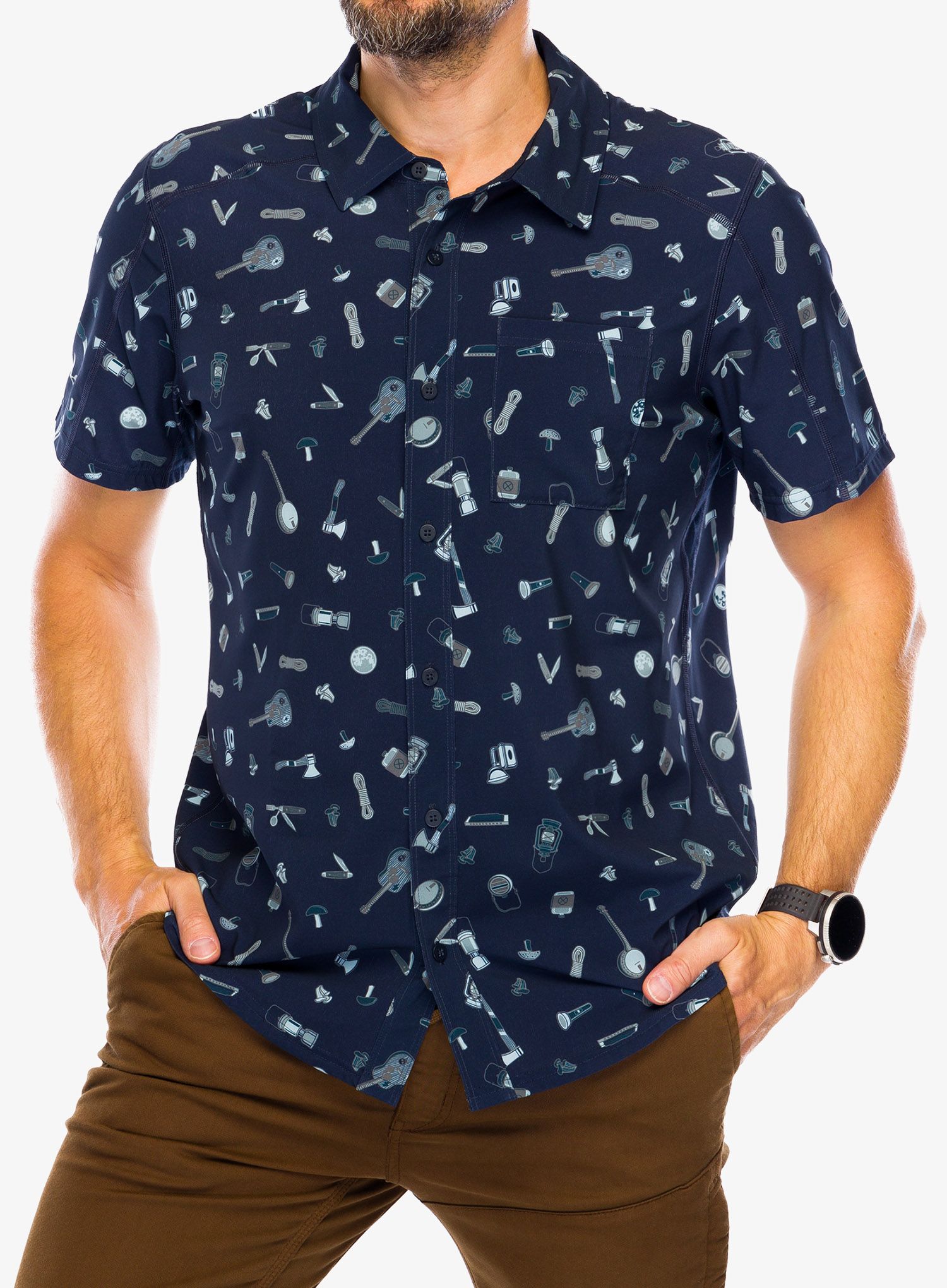 Srajca Smartwool Printed Short Sleeve Button Down - deep navy