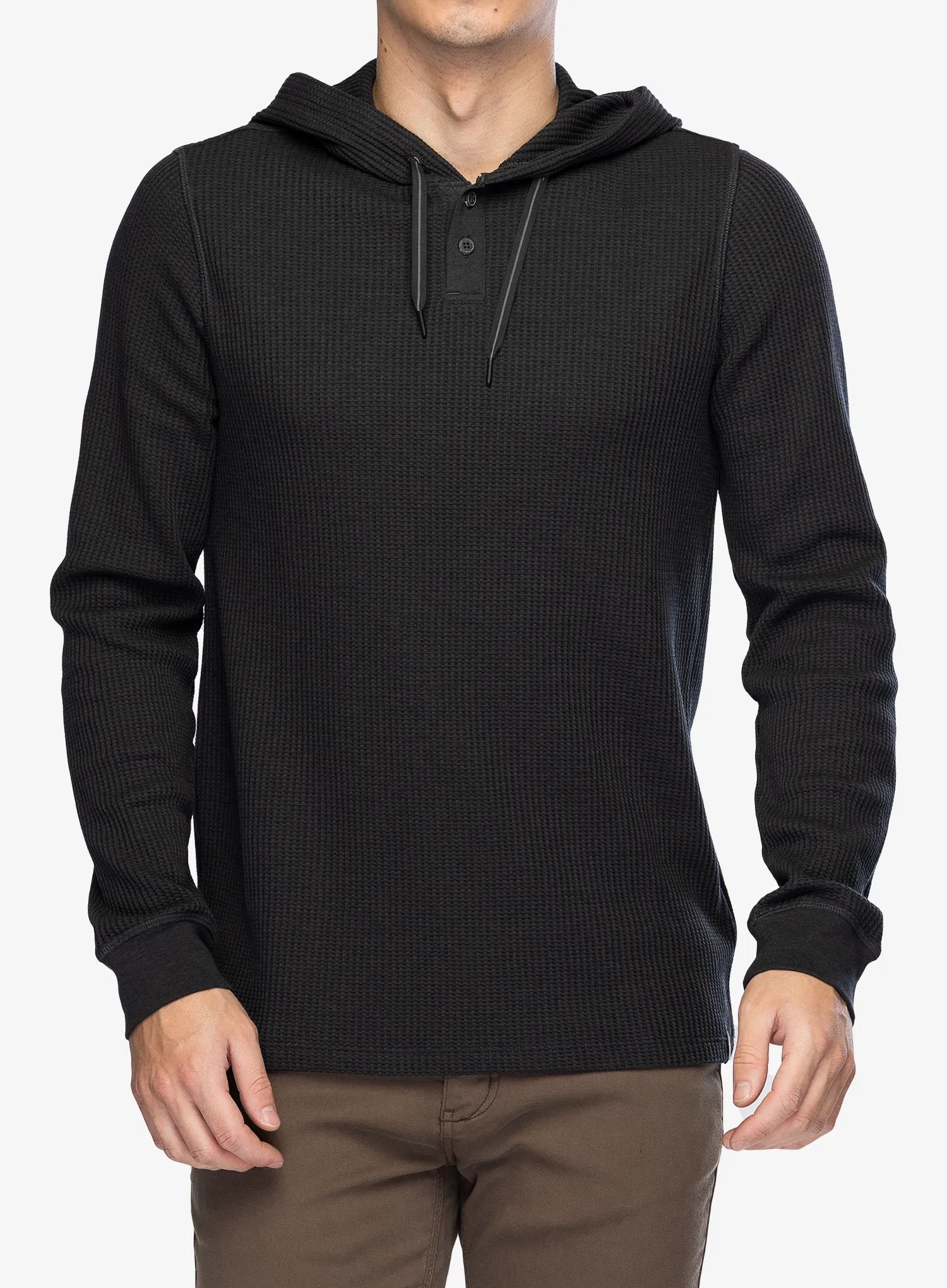 Jopica s kapuco Smartwool Waffle Henley Hoodie - charcoal