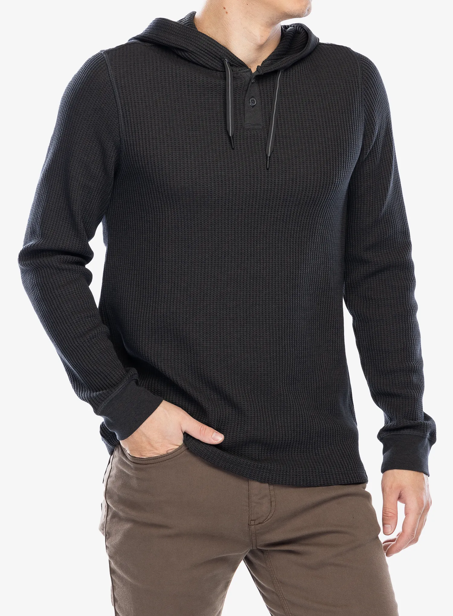 Jopica s kapuco Smartwool Waffle Henley Hoodie - charcoal