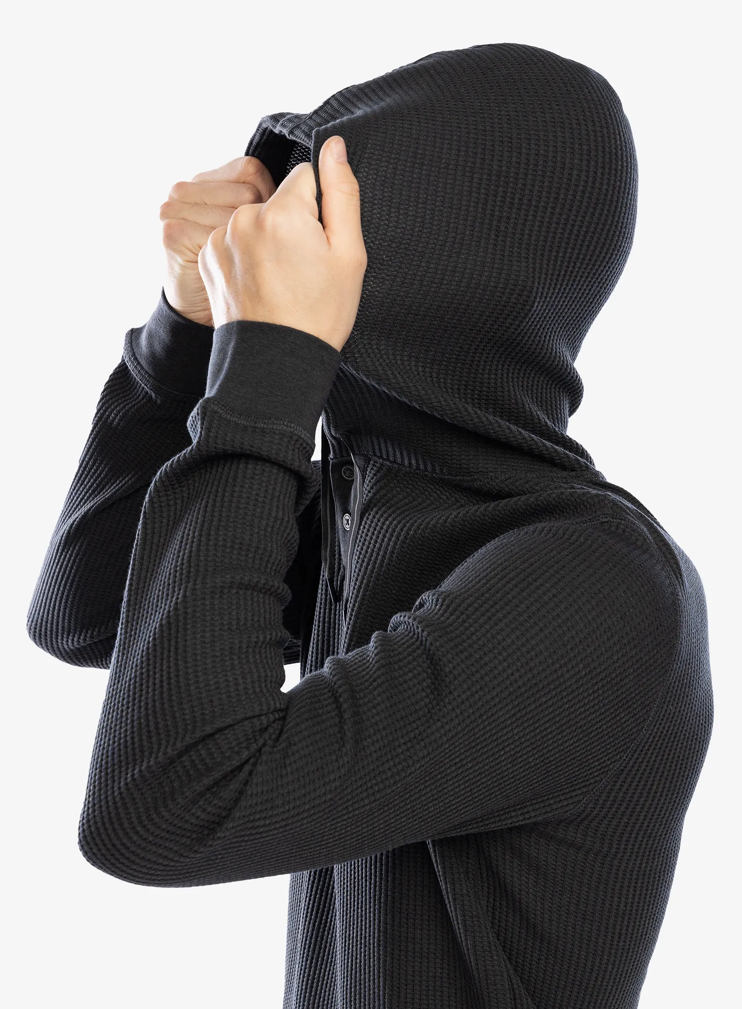 Jopica s kapuco Smartwool Waffle Henley Hoodie - charcoal