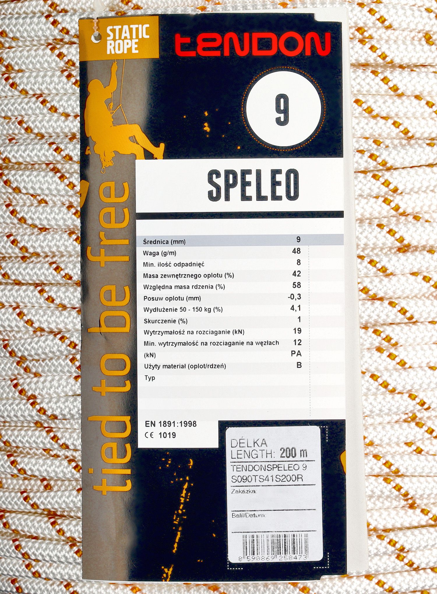 Statična vrv Tendon Speleo 9 mm - white/orange