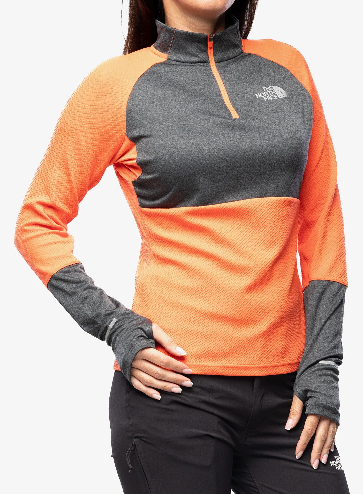 Ženska jopa The North Face 1-4 Zip Run Fleece - orange/grey