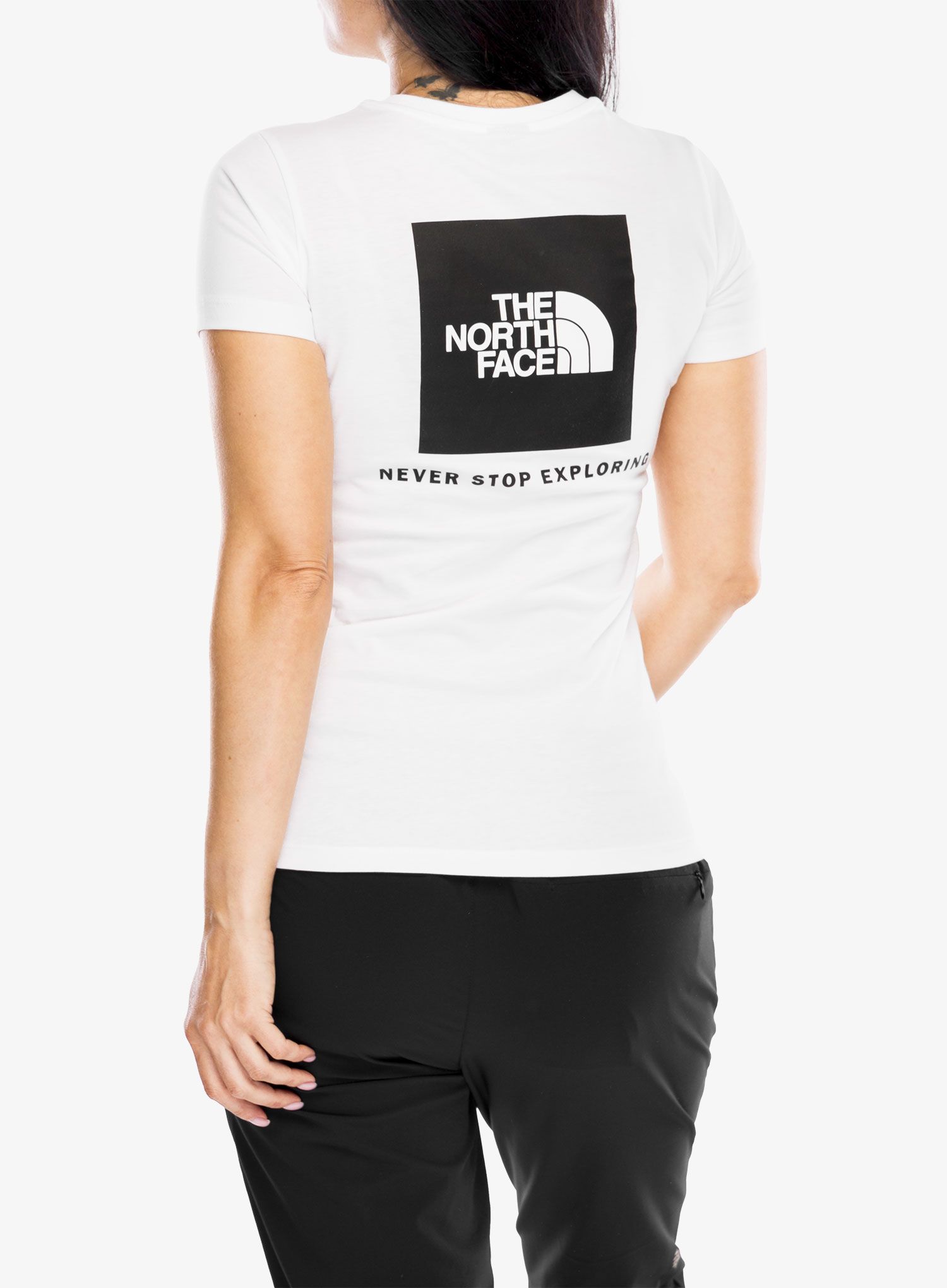 Ženska bombažna majica The North Face S/S Box NSE Slim Tee - tnf white