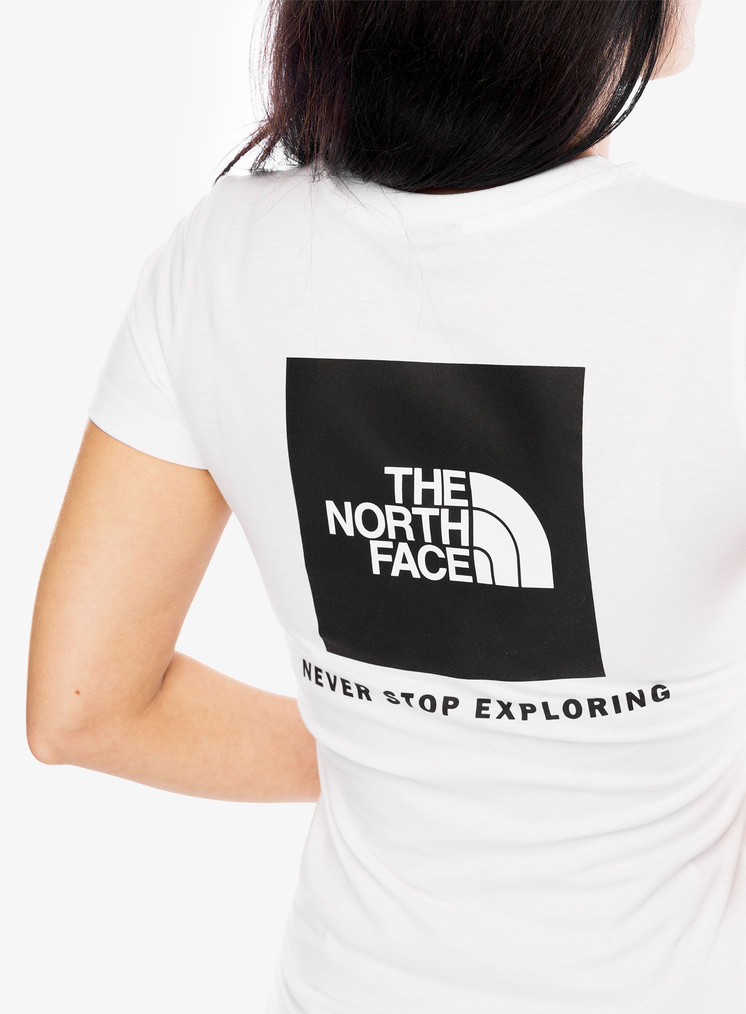 Ženska bombažna majica The North Face S/S Box NSE Slim Tee - tnf white