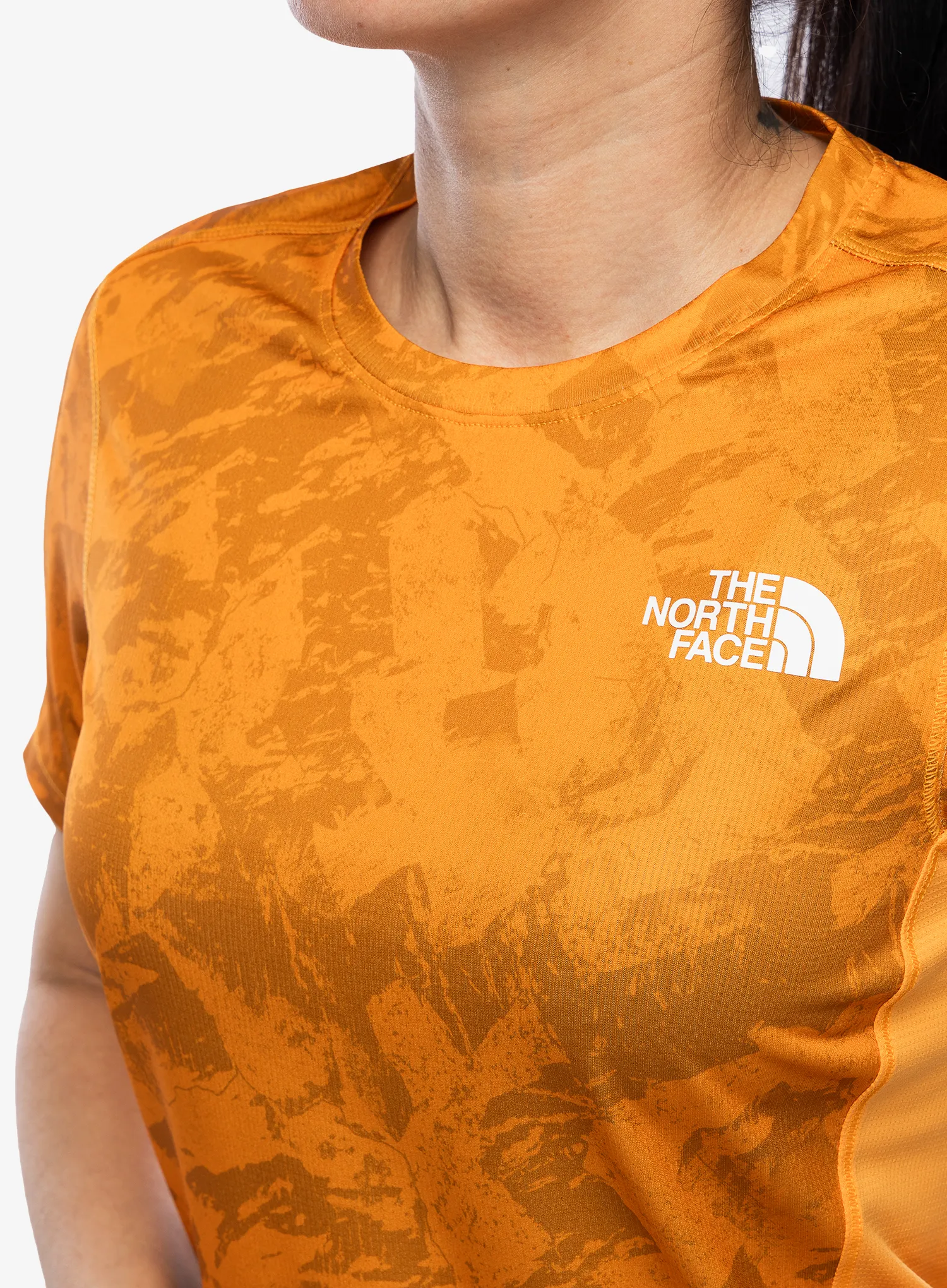 Ženska tekaška majica The North Face Sunriser S/S - apricot glaze mountain
