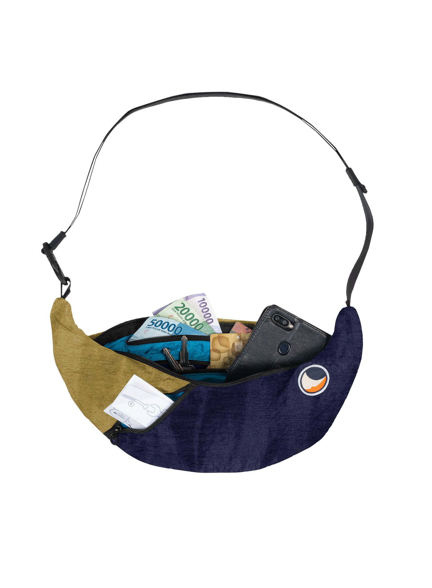Torba Ticket To The Moon Upcycled Sling Bag - navy blue/gold