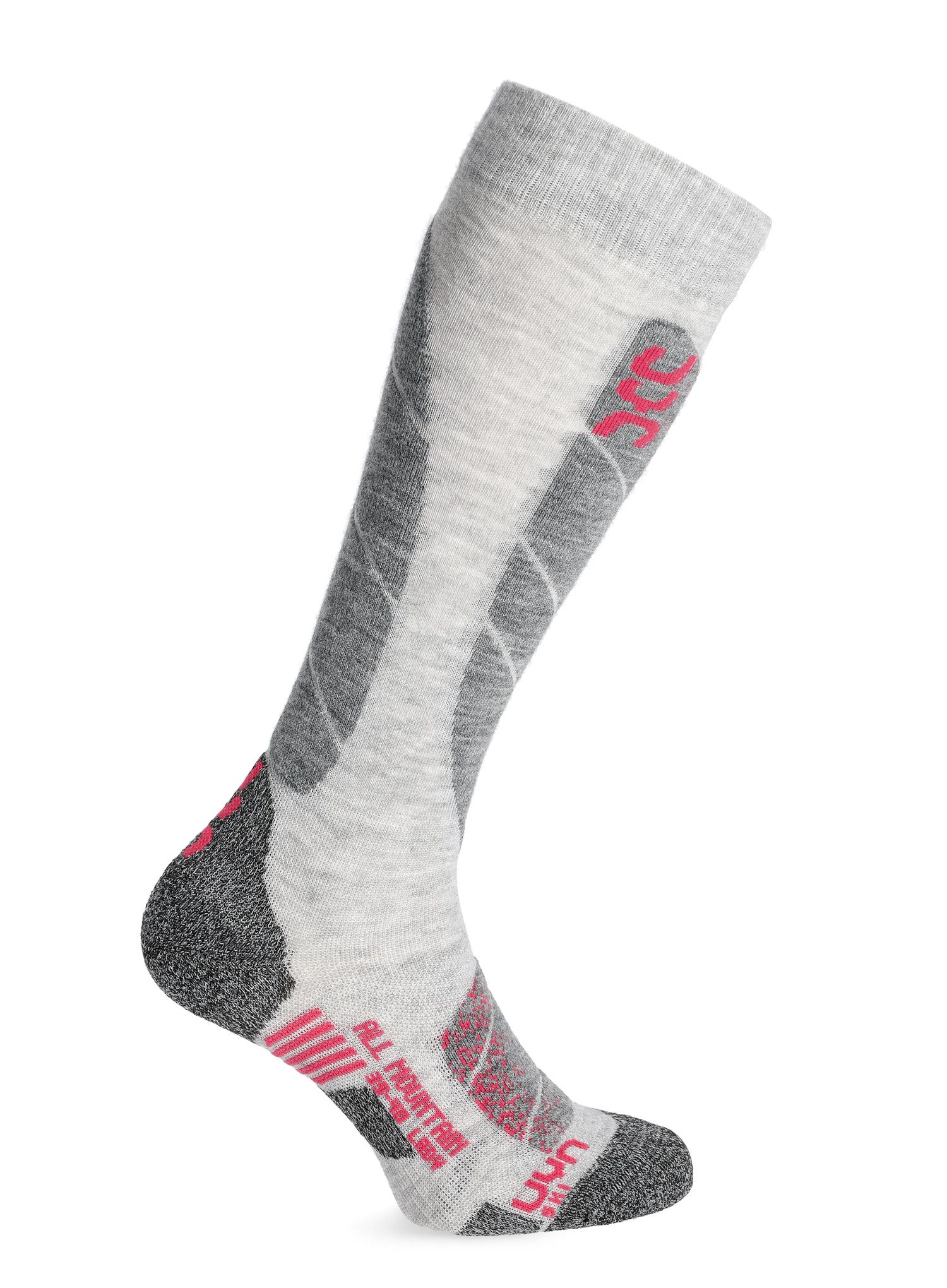 Ženske smučarske nogavice UYN Ski All Mountain - light grey melange/coral