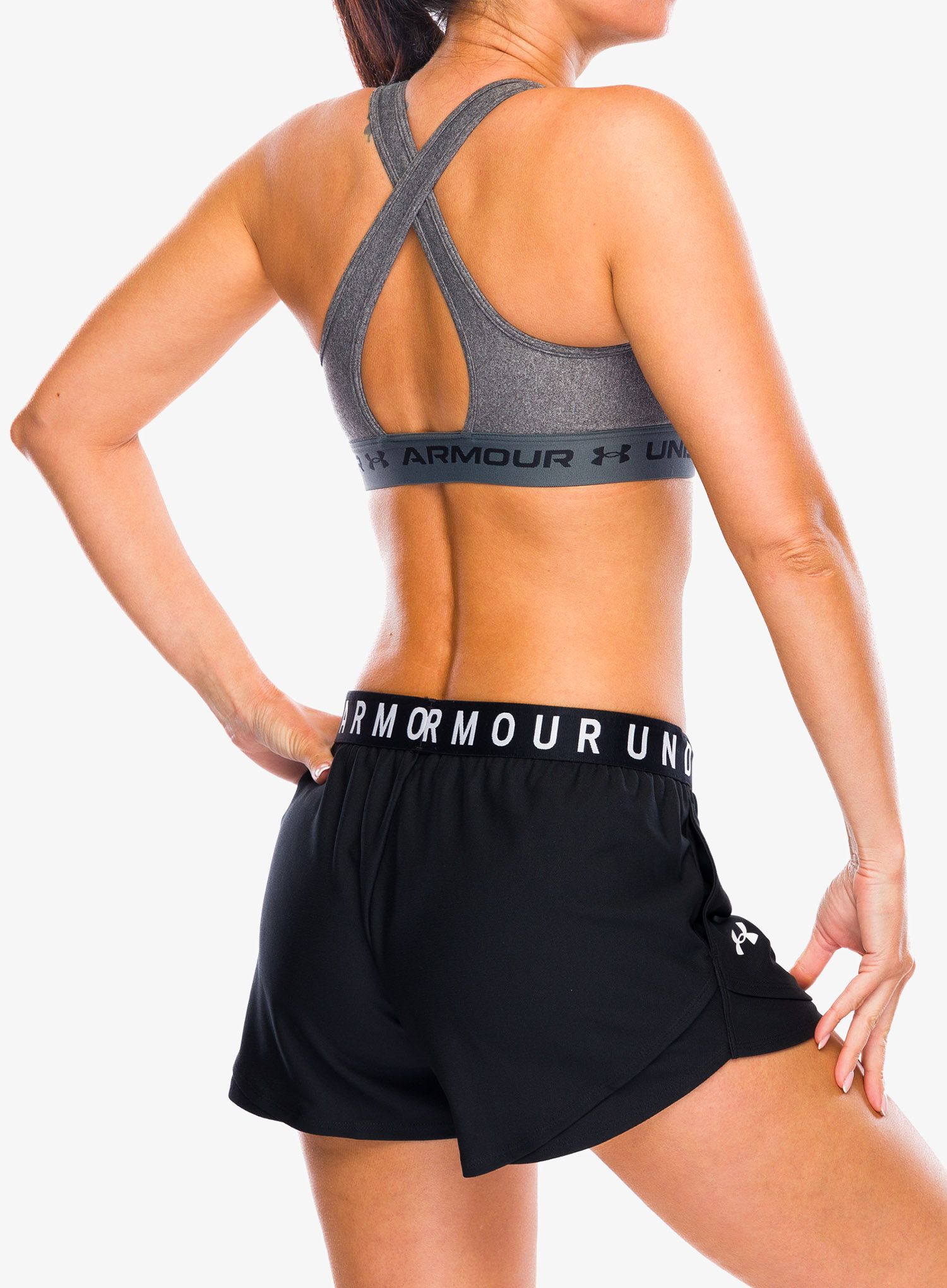 Športni nedrček Under Armour Crossback Mid Heather Bra - charcoal lt/pitch gray