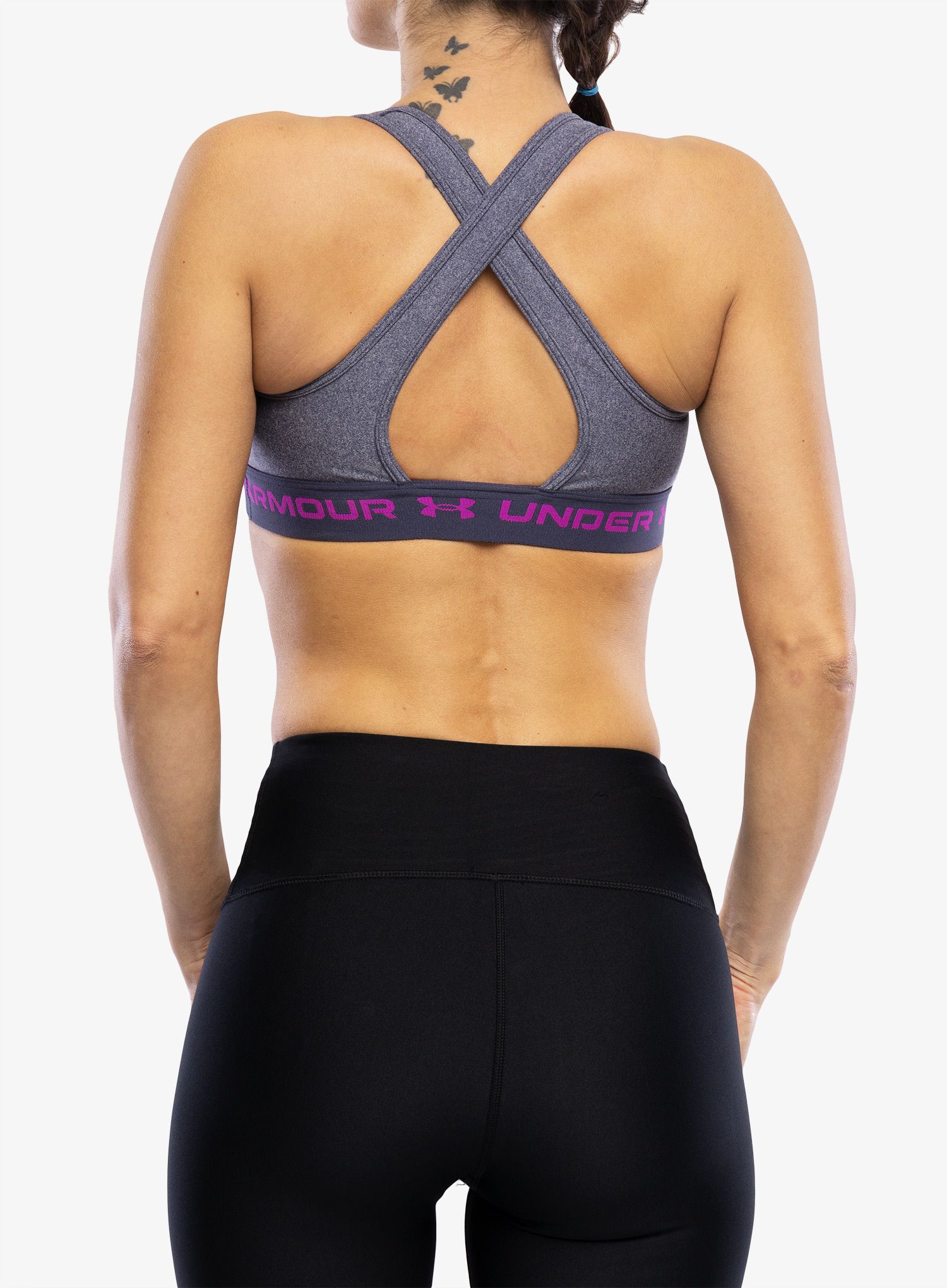 Športni nedrček Under Armour Crossback Mid Heather Bra - tempered steel lt/strobe