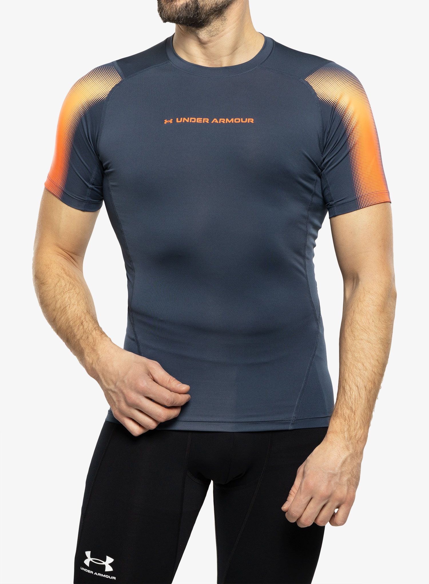 Termo majica Under Armour HeatGear Armour Novelty SS - downpour gray/after burn