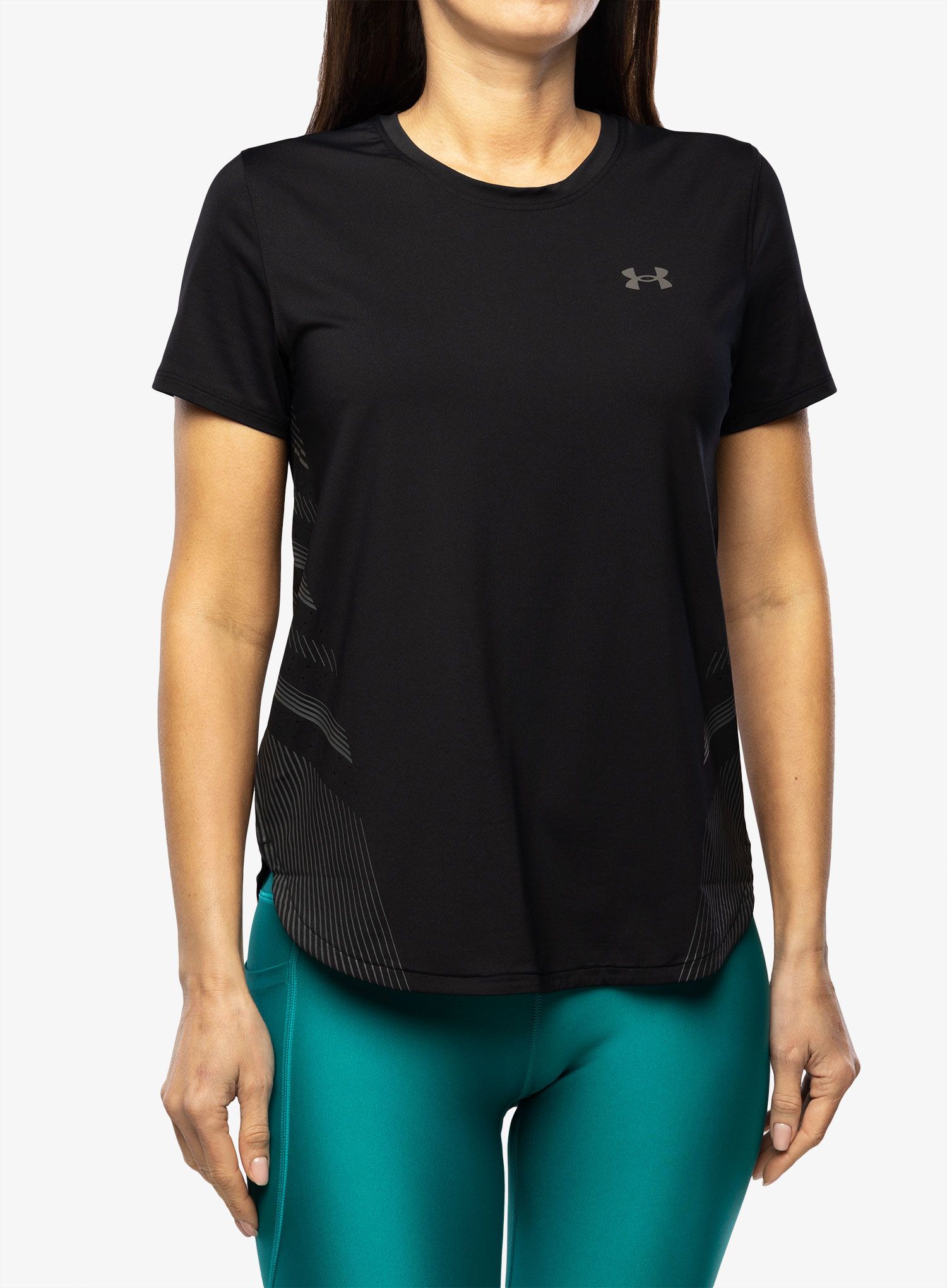 Ženska tekaška majica Under Armour Iso-Chill Laser Tee II - black/pitch gray/reflective