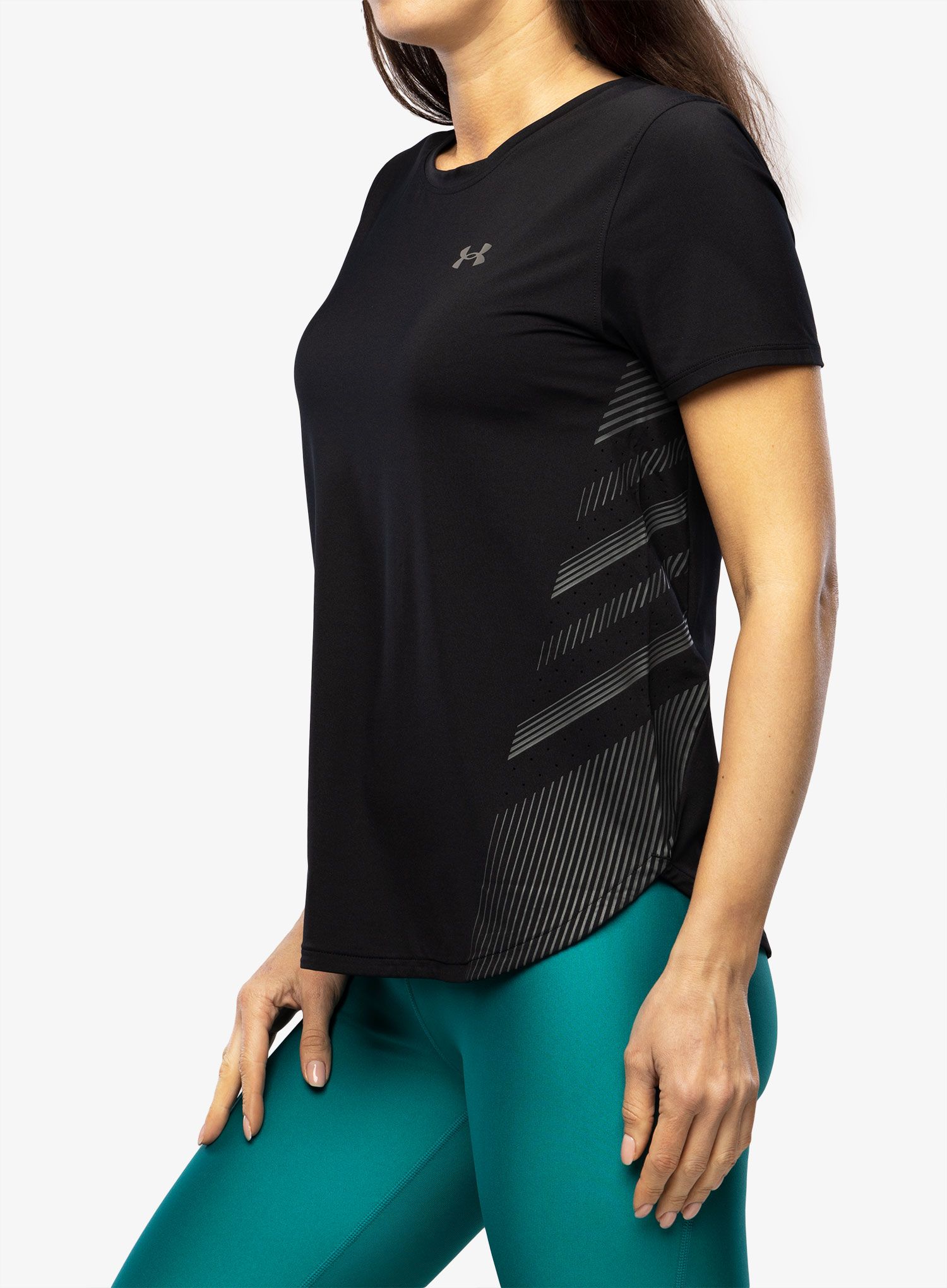 Ženska tekaška majica Under Armour Iso-Chill Laser Tee II - black/pitch gray/reflective