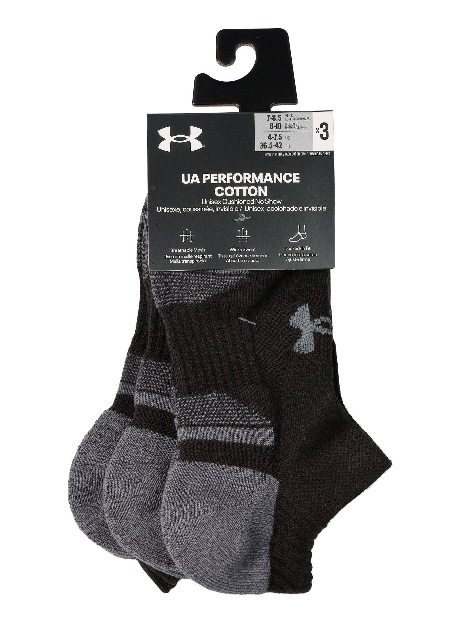 Nogavice Under Armour Performance Cotton No Show 3-Pack - black/black/pitch gray