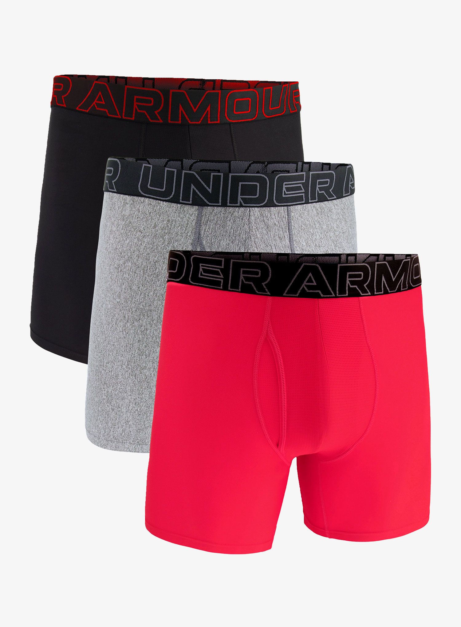 Boksarice Under Armour Performance Tech 6 in 3-Pack Boxerjock - red/castlerock full heather