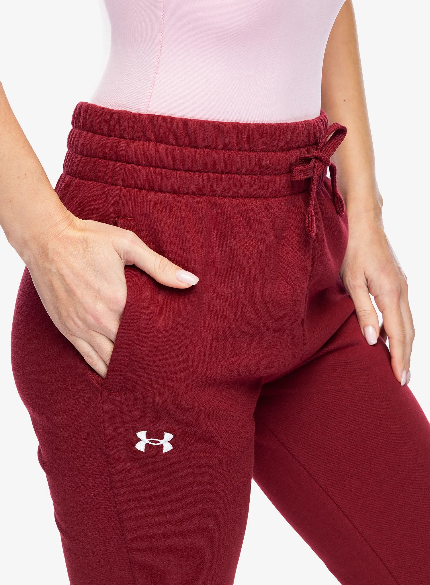 Ženske hlače Under Armour Rival Fleece Joggers - cardinal/white