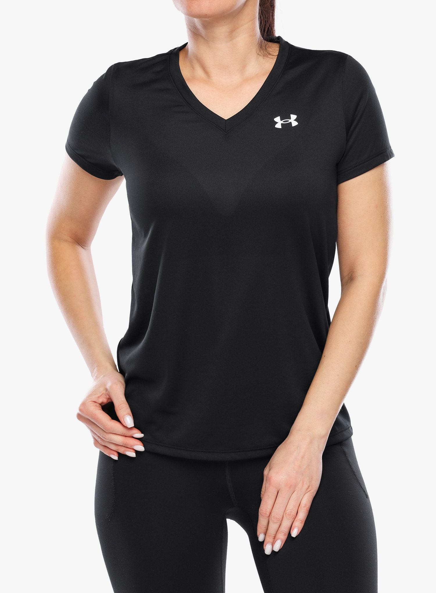 Ženska športna majica Under Armour UA Tech V-Neck SS - black/white