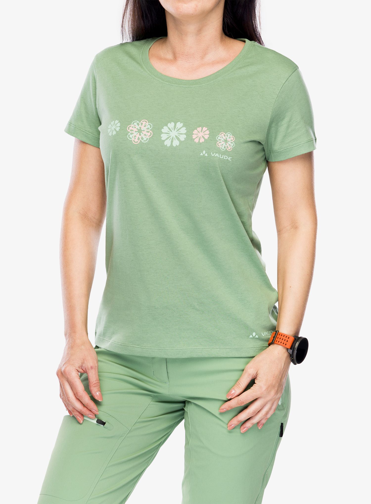 Ženska majica s potiskom Vaude Cyclist T-Shirt V - willow green uni