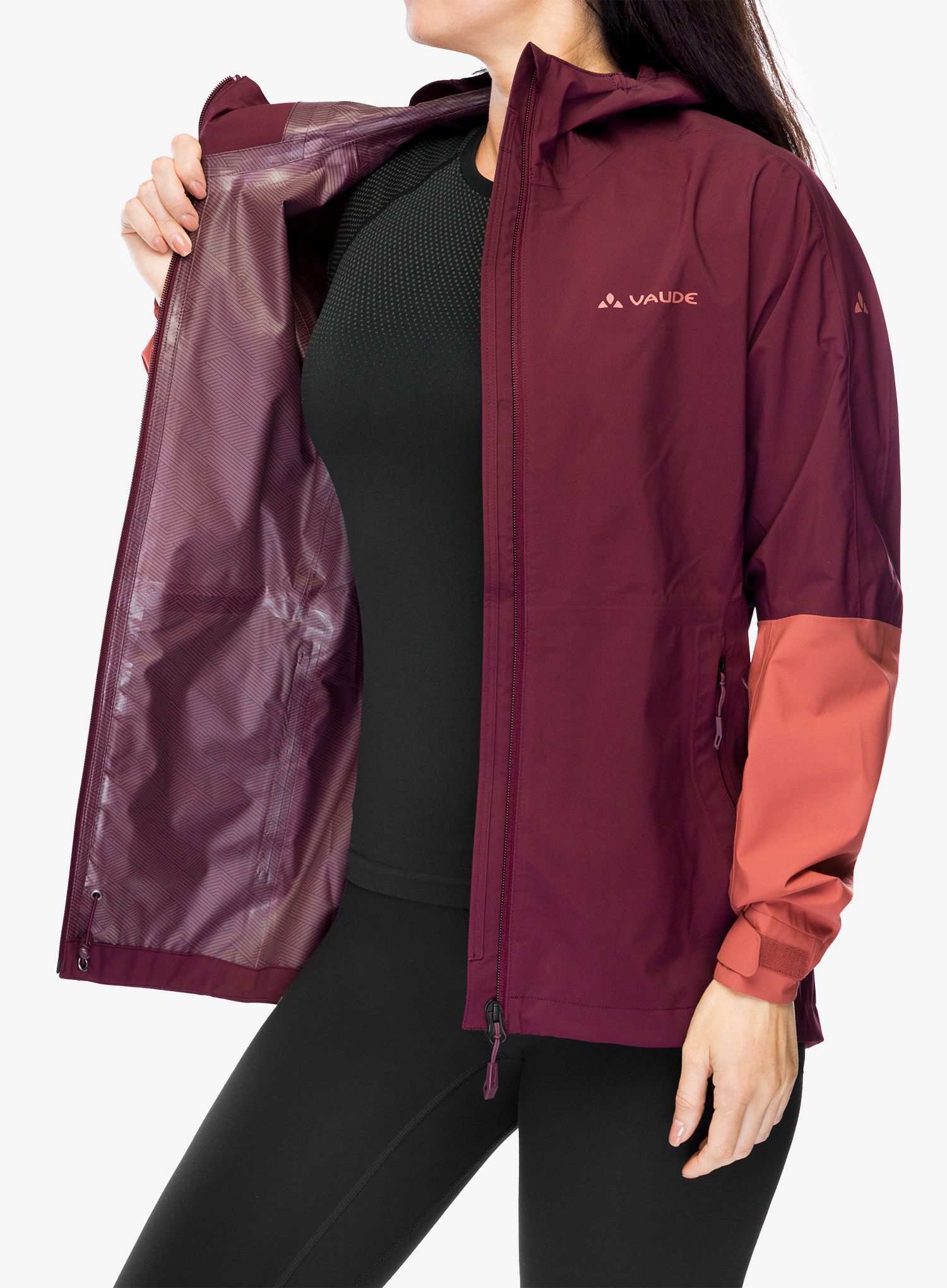 Ženska nepremočljiva jakna Vaude Moab Rain Jacket II - cassis uni