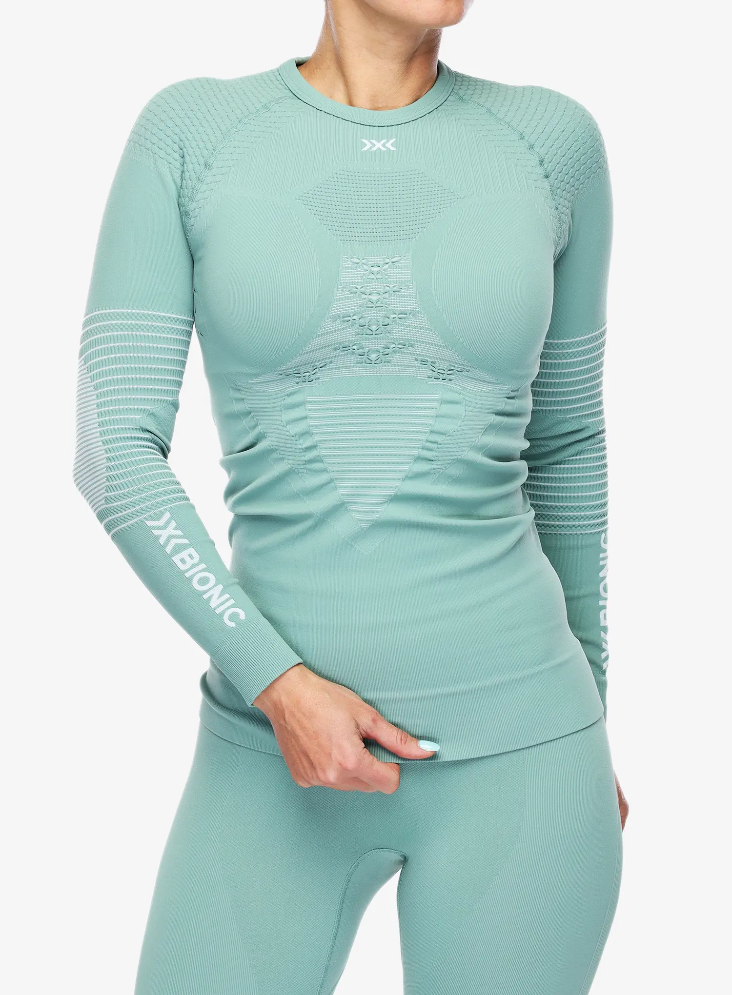 Ženska termo flis jopa X-Bionic Energizer 4.0 Shirt Round Neck - green/optical white