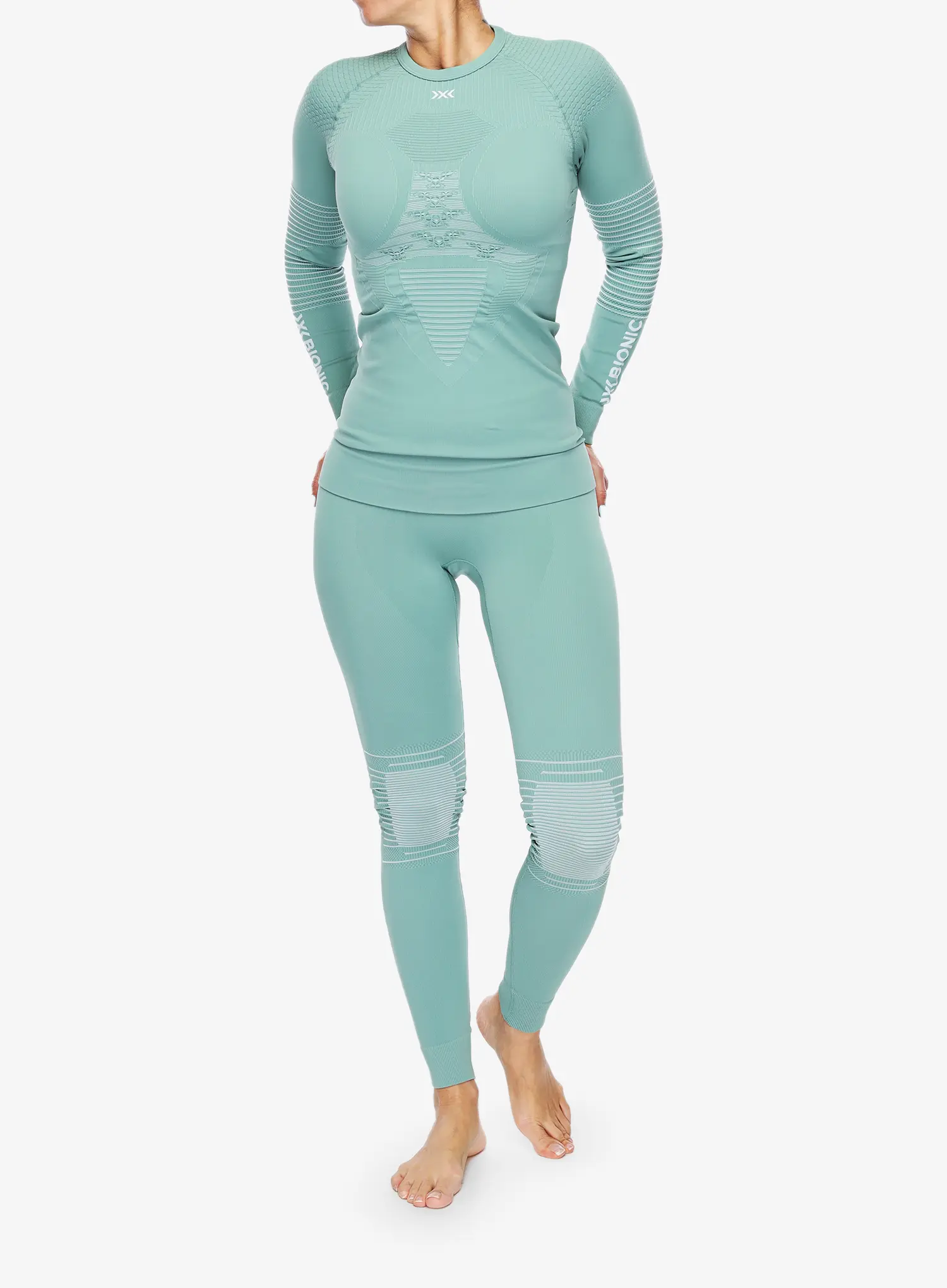 Ženska termo flis jopa X-Bionic Energizer 4.0 Shirt Round Neck - green/optical white