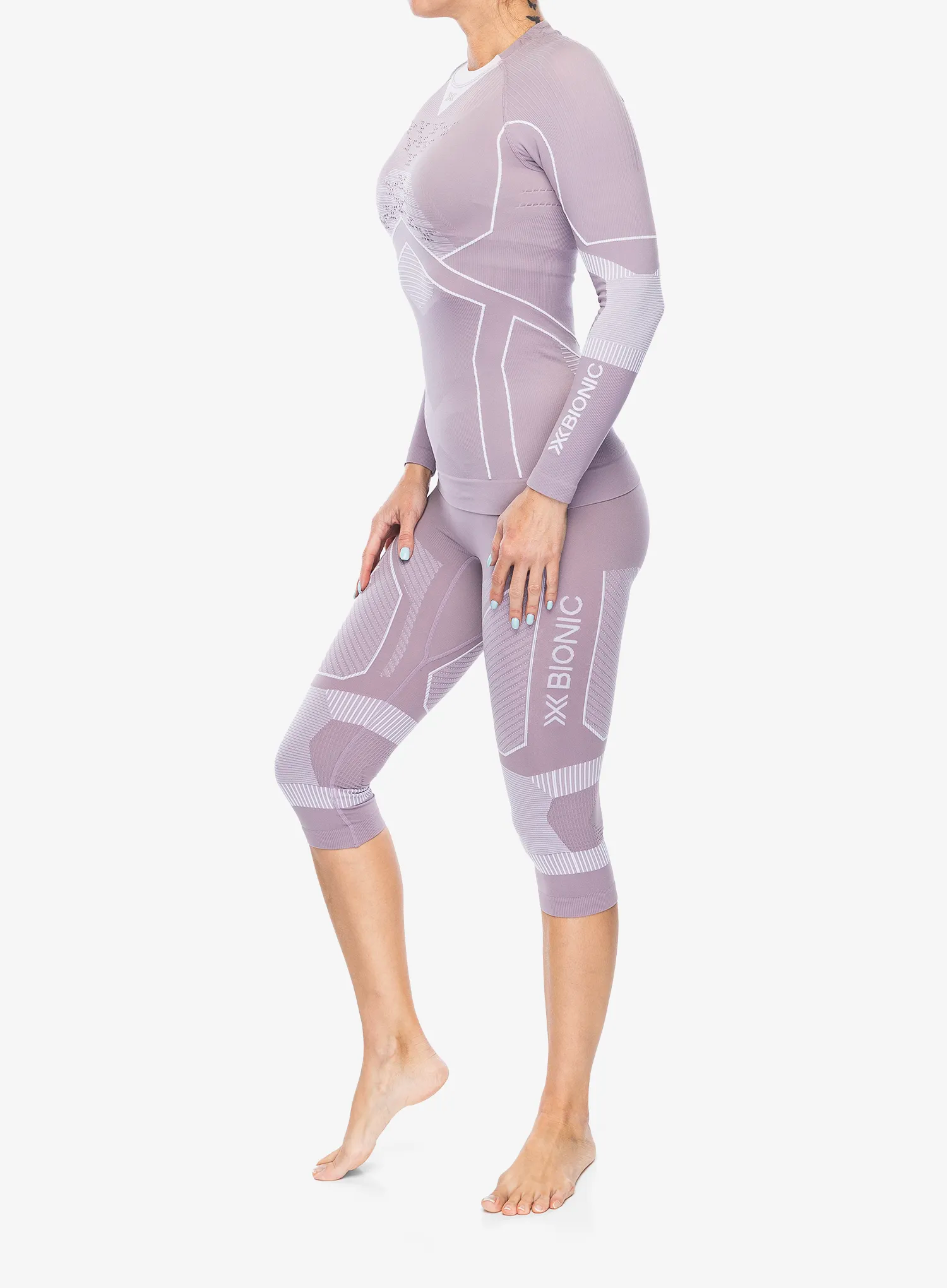 Ženske termo pajkice X-Bionic Energy Accumulator Light Pants 3/4 - lavender/arctic white