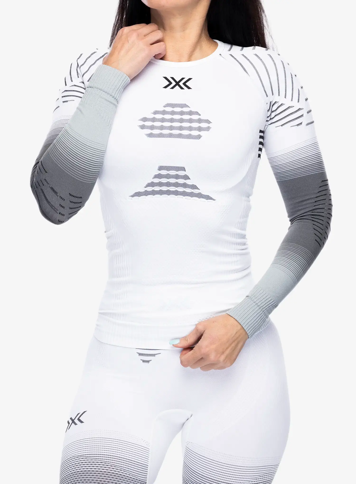 Ženska termo flis jopa X-Bionic Invent Fx Shirt LS - x white/grey/light grey