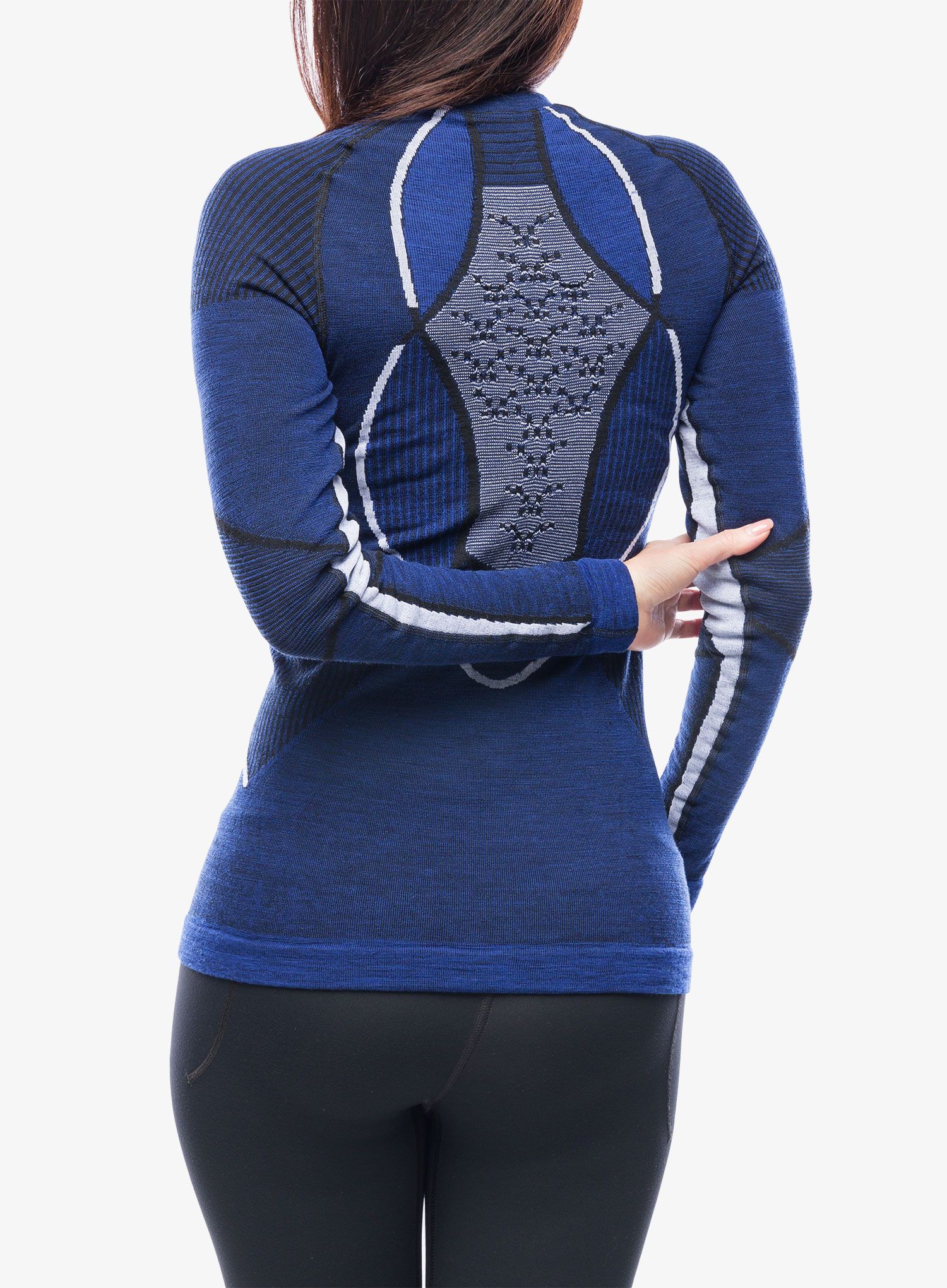 Ženska termo flis jopa X-Bionic Merino Shirt LG SL - dark ocean/arctic white
