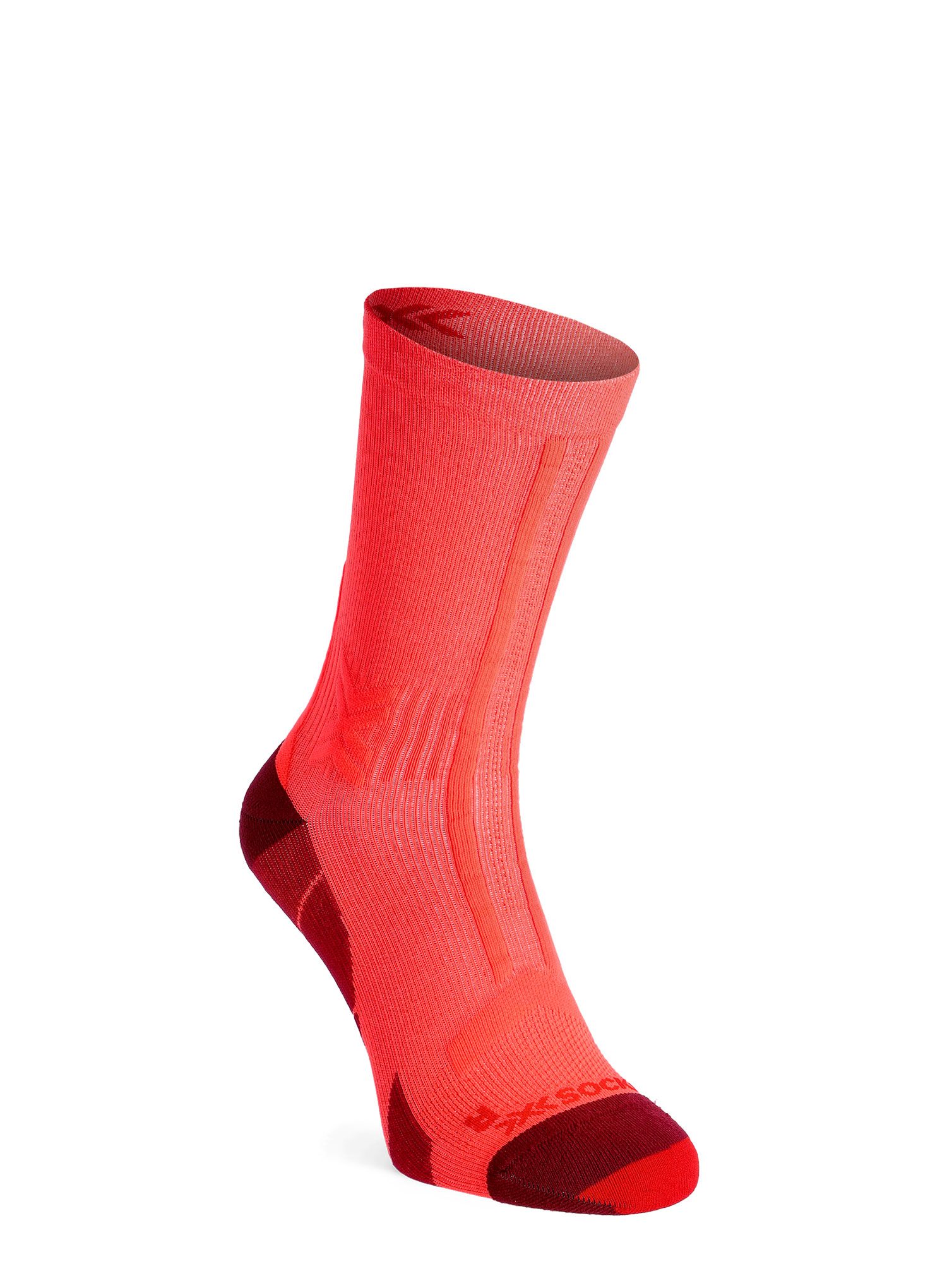 Tekaške nogavice X-Socks Trail Run Discover Crew - fluo red/namib red