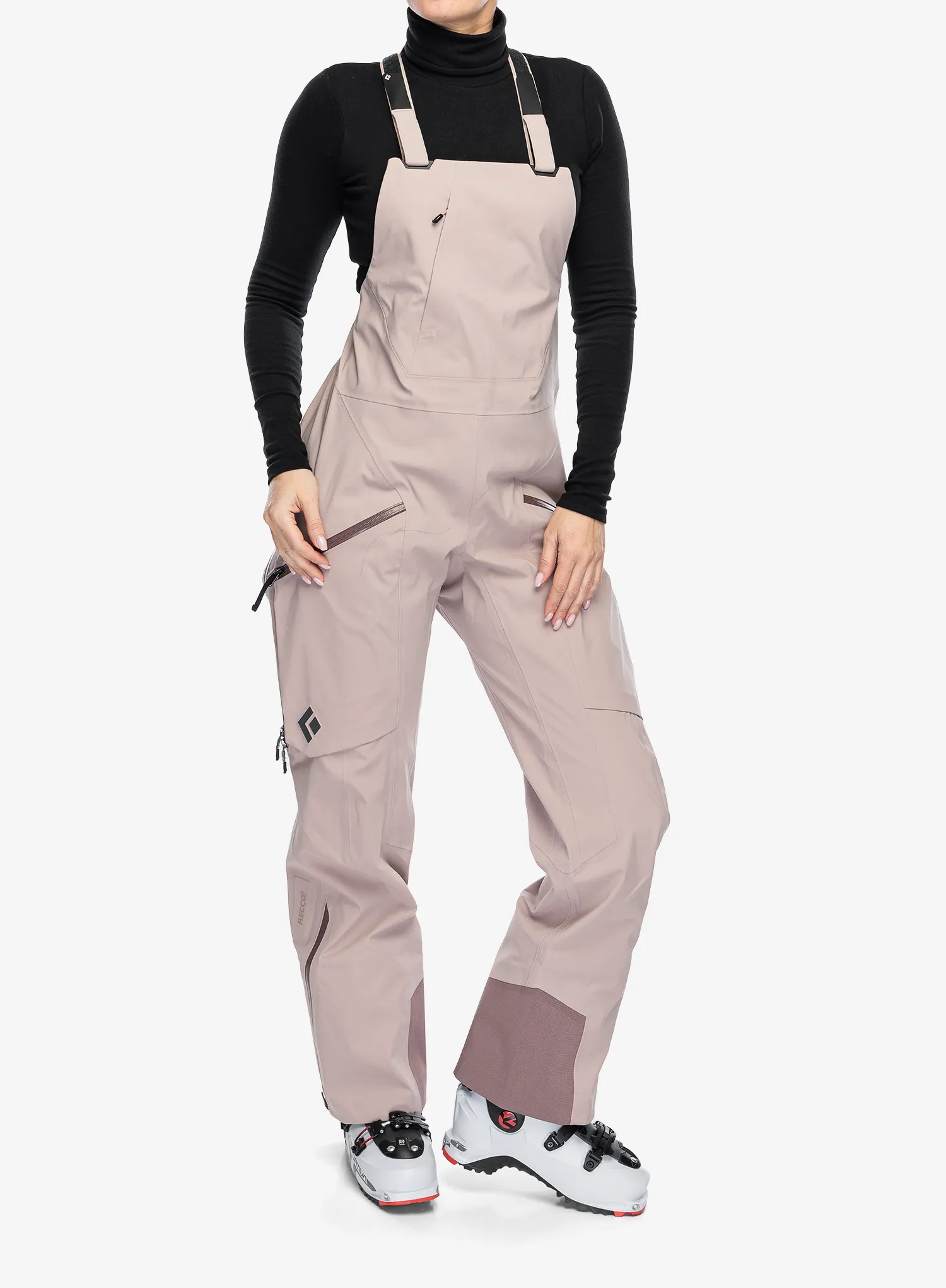 Ženske smučarske hlače Black Diamond Factor Bibs - pale mauve