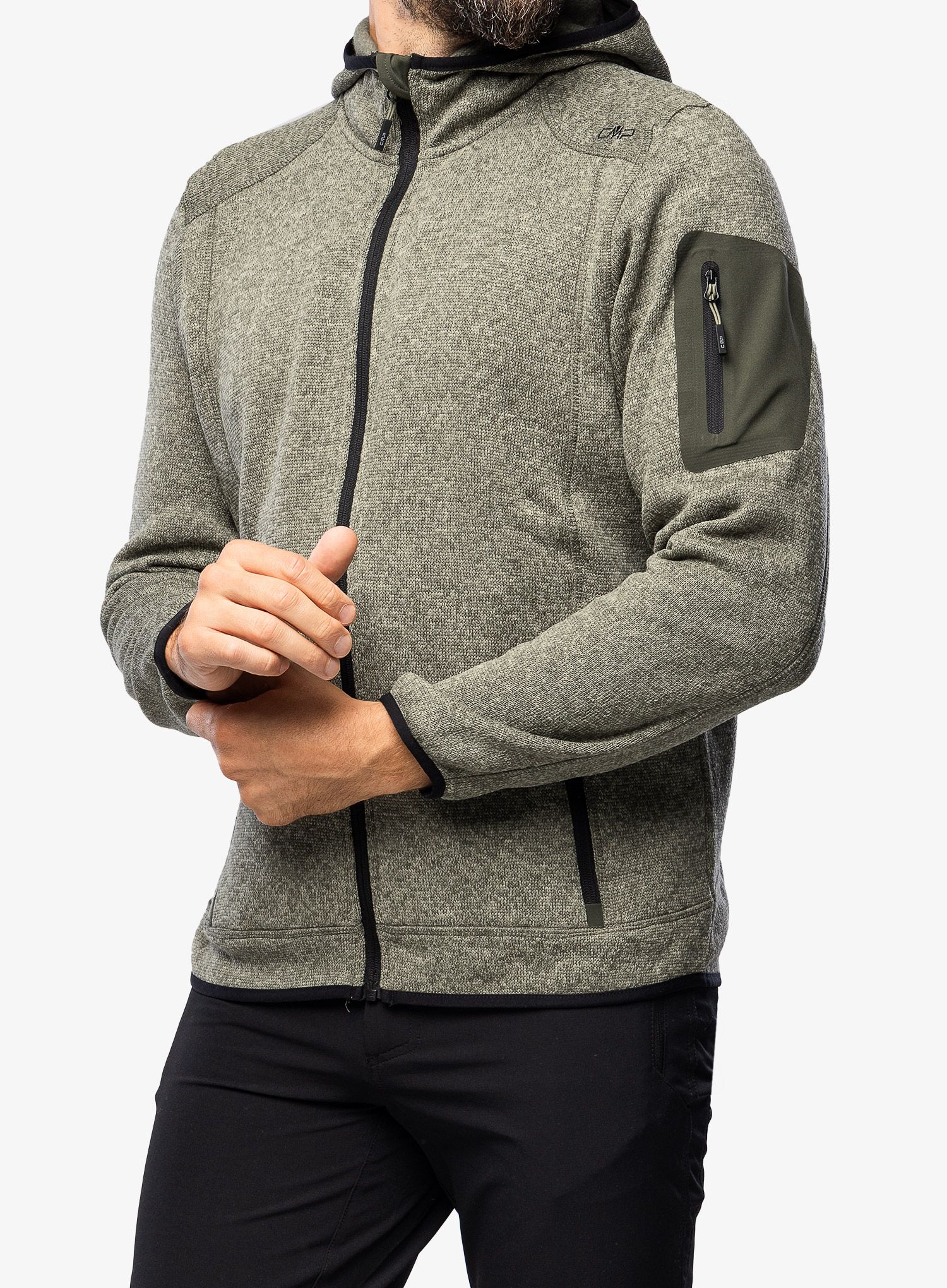 Flis CMP Borgis Fix Hood Jacket Knitted - kaki/oil green
