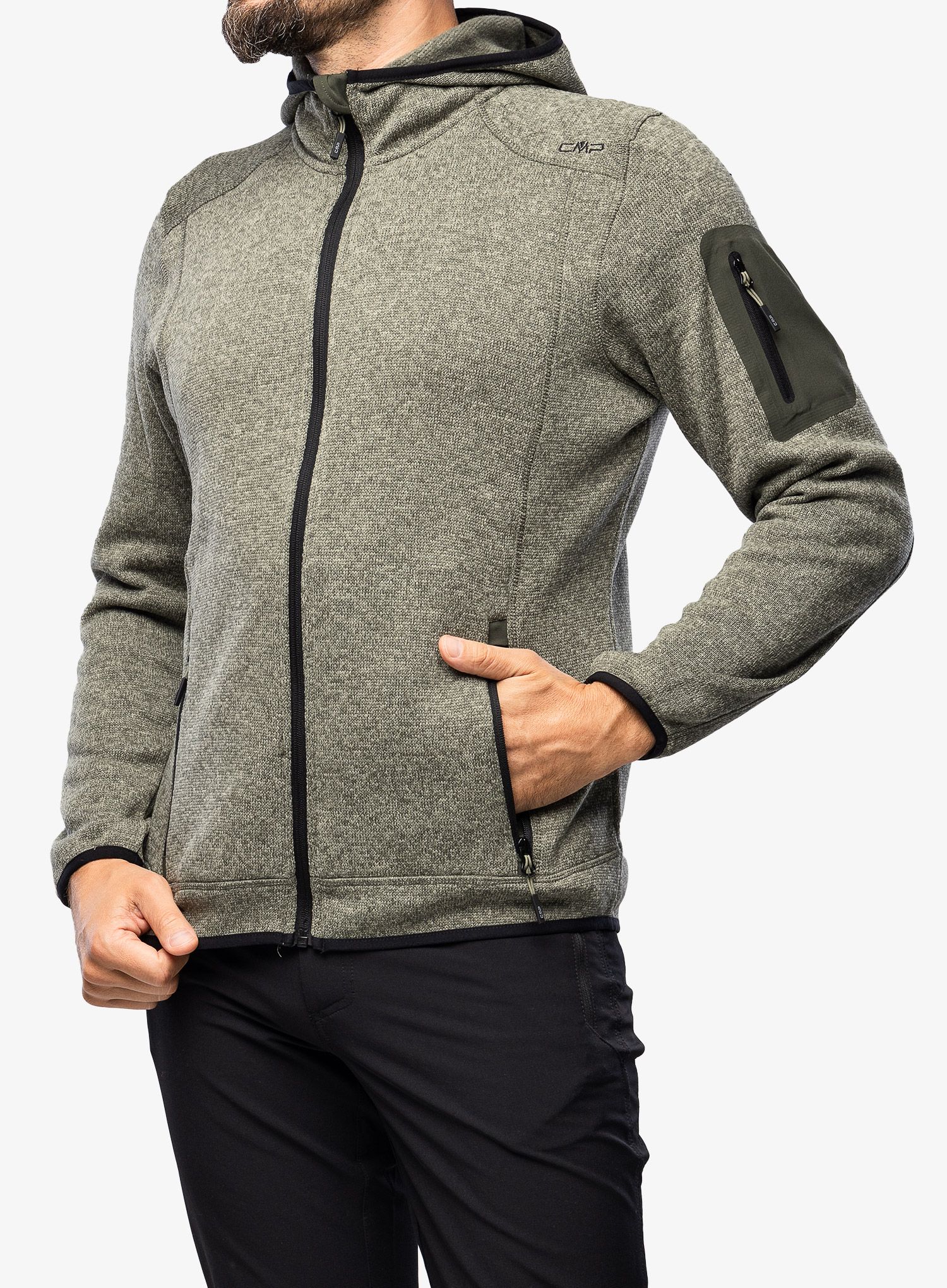 Flis CMP Borgis Fix Hood Jacket Knitted - kaki/oil green