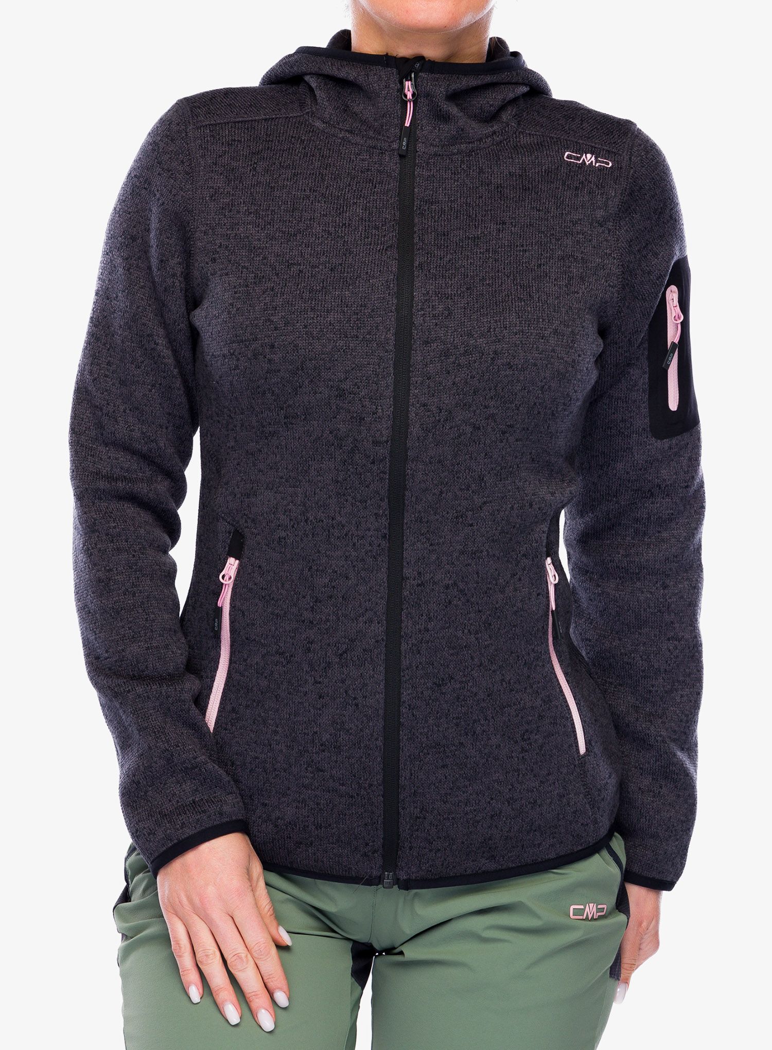 Ženski flis s kapuco CMP Londra Fix Hood Jacket Knitted - black/rose