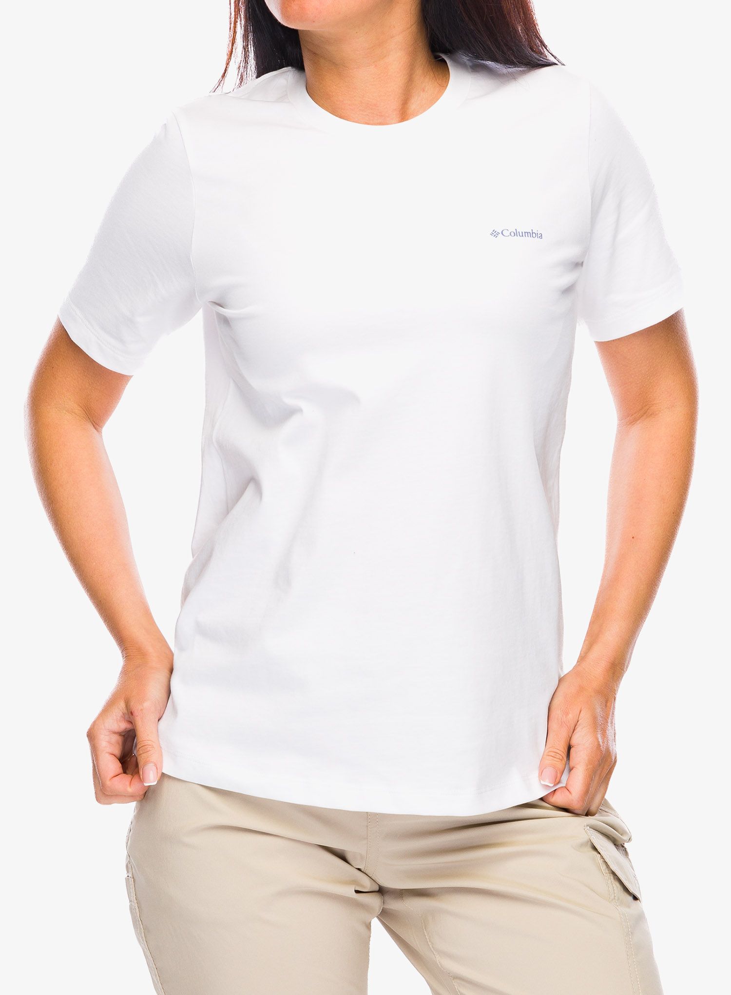 Ženska bombažna majica Columbia Boundless Beauty Logo S/S Tee - white/simple gorge