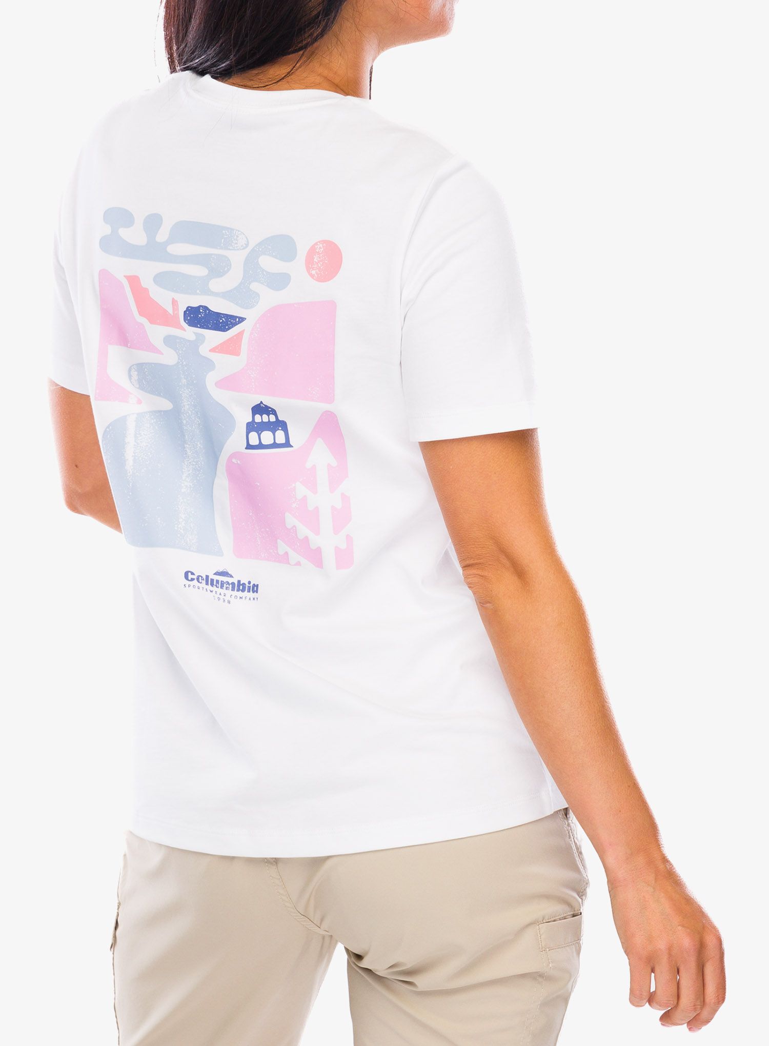 Ženska bombažna majica Columbia Boundless Beauty Logo S/S Tee - white/simple gorge