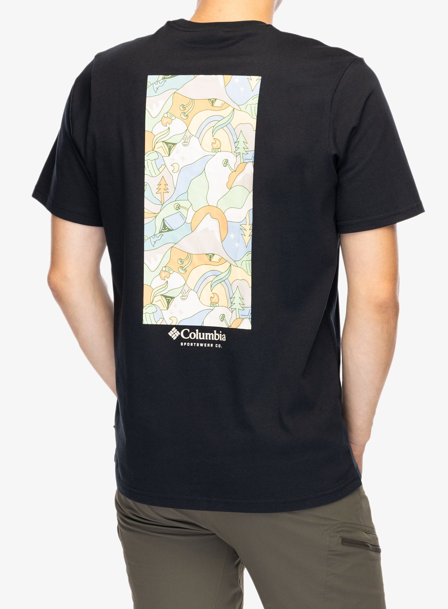 Bombažna majica Columbia Explorers Canyon Back S/S Tee - black/epicamp graphic