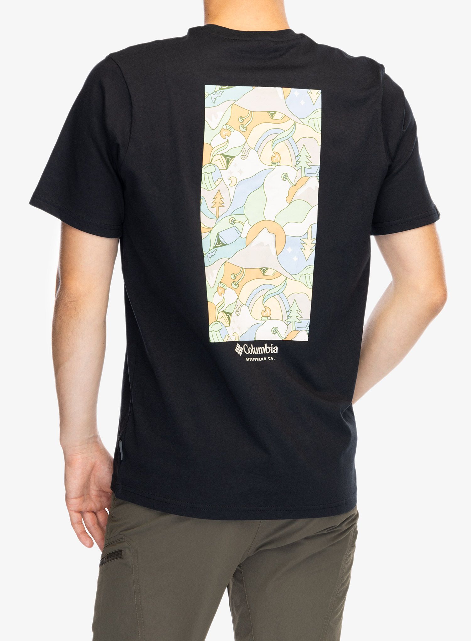 Bombažna majica Columbia Explorers Canyon Back S/S Tee - black/epicamp graphic
