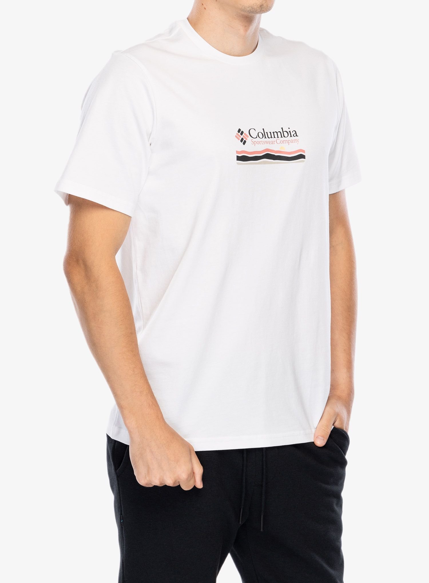 Majica s potiskom Columbia Explorers Canyon Back S/S Tee - white/heritage hills
