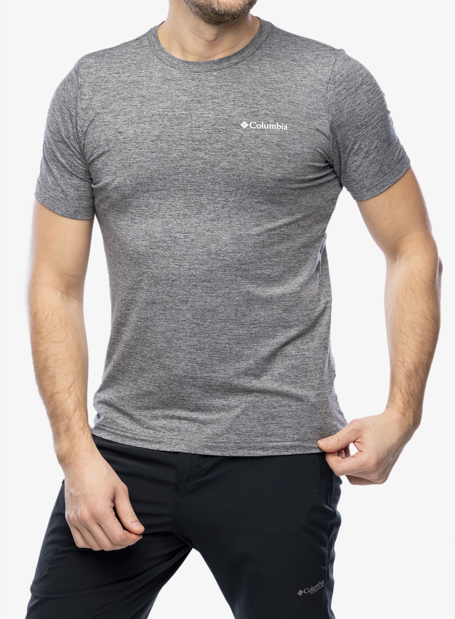 Majica s potiskom Columbia Kwick Hike Back Graphic S/S Tee - black heather/moonscape