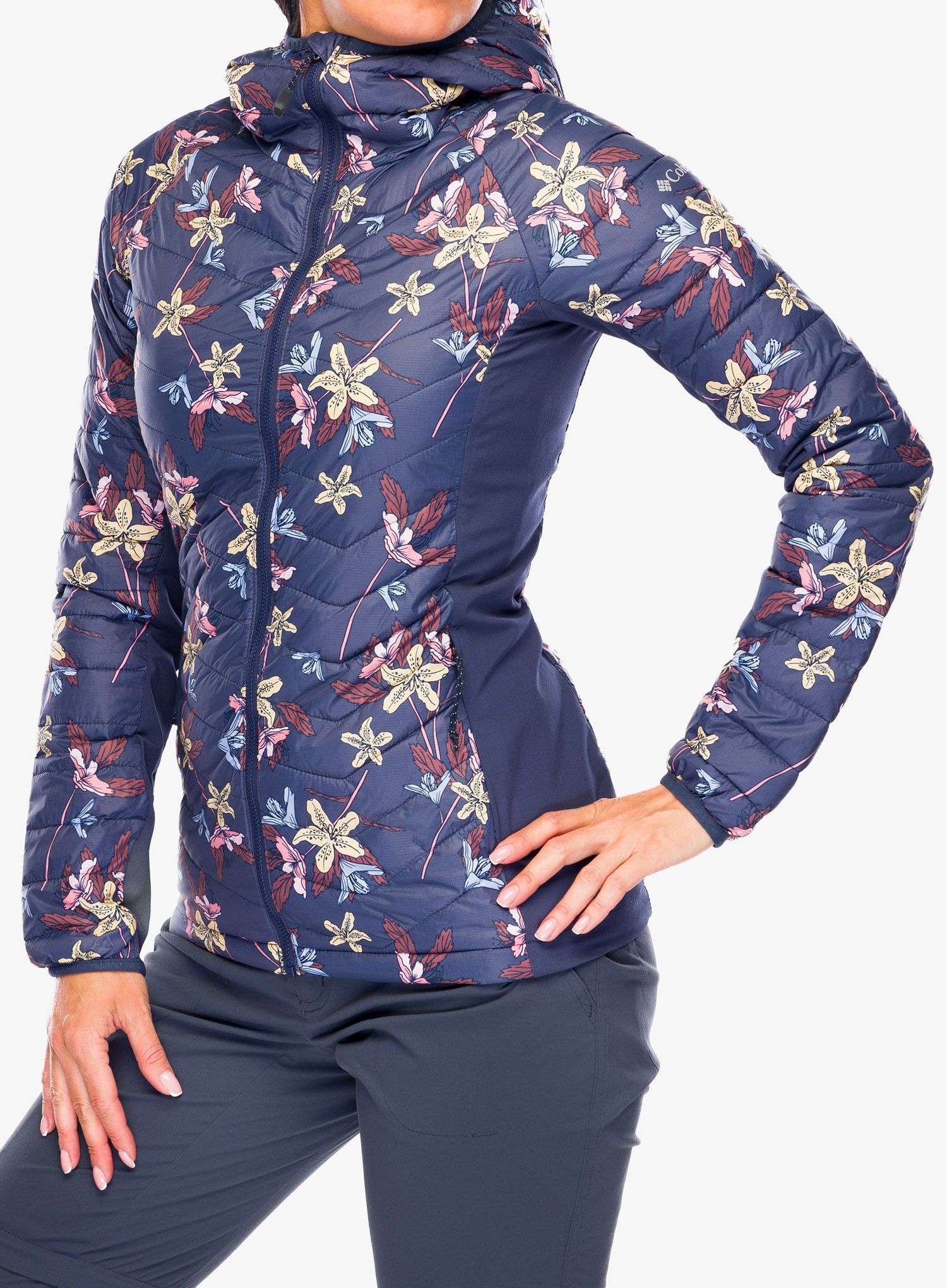 Ženska sintetična jakna Columbia Powder Pass Hooded Jacket - nocturnal tiger lilies print