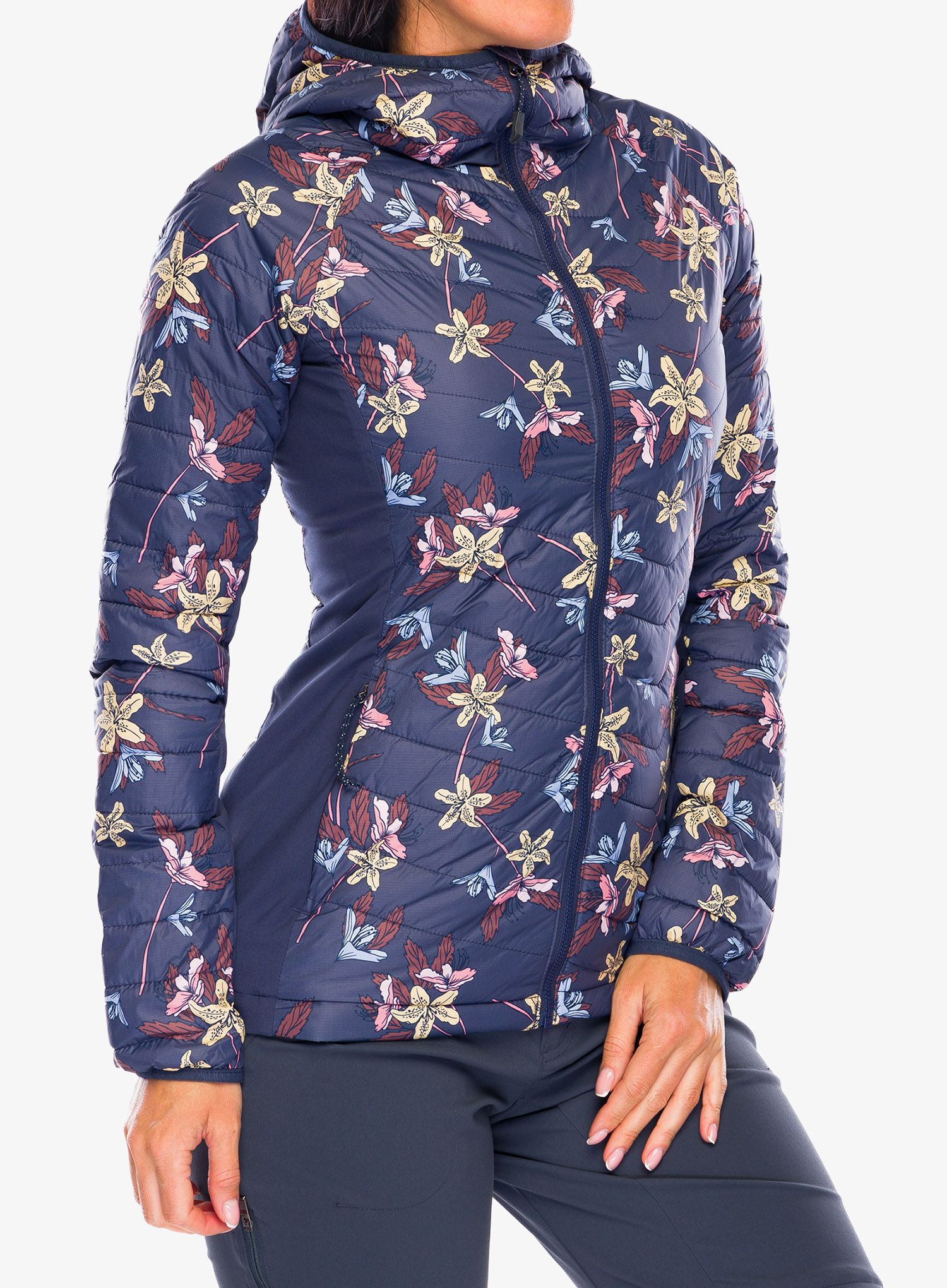 Ženska sintetična jakna Columbia Powder Pass Hooded Jacket - nocturnal tiger lilies print