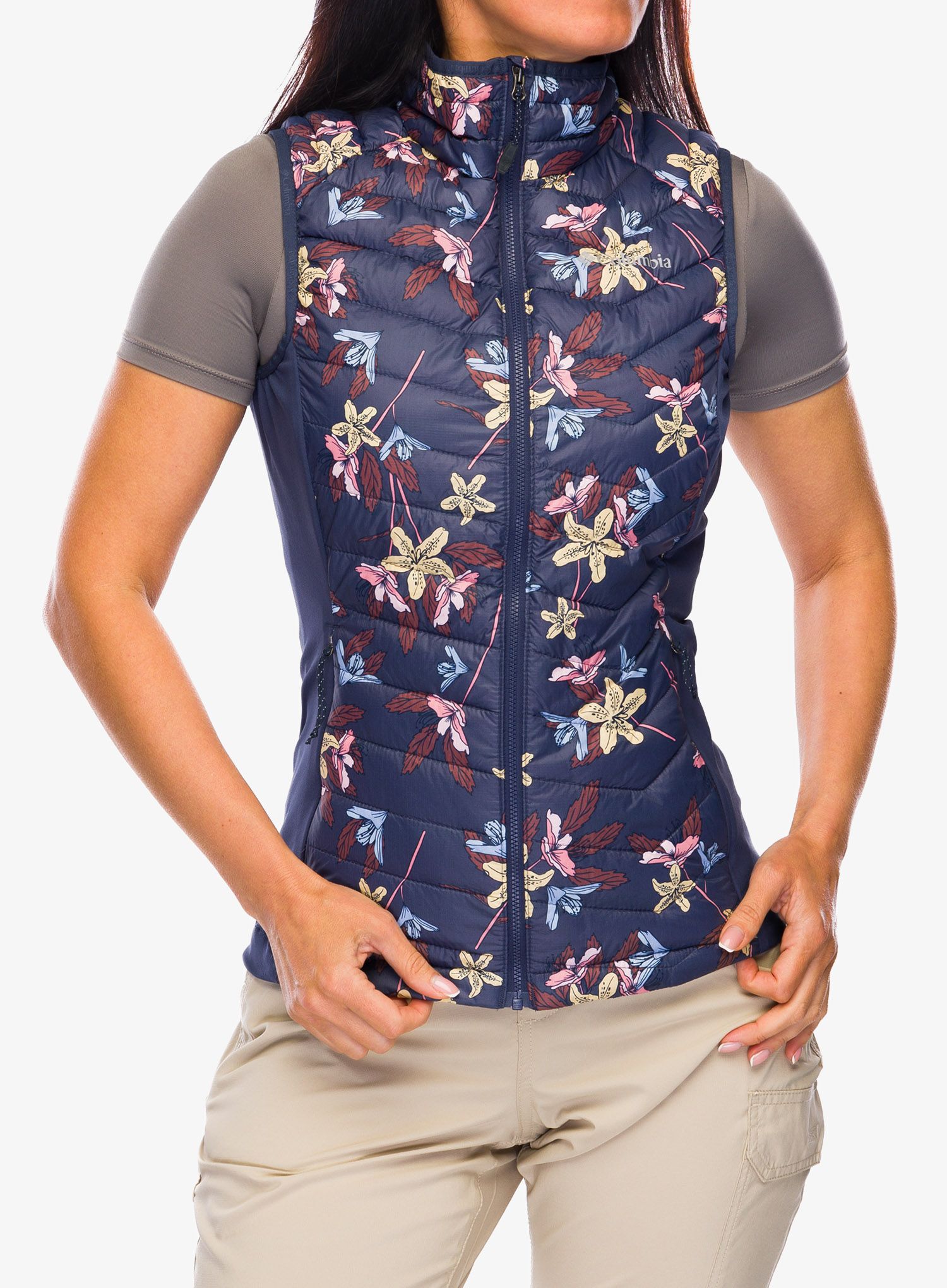 Ženski brezrokavnik Columbia Powder Pass Vest - nocturnal tiger lilies print