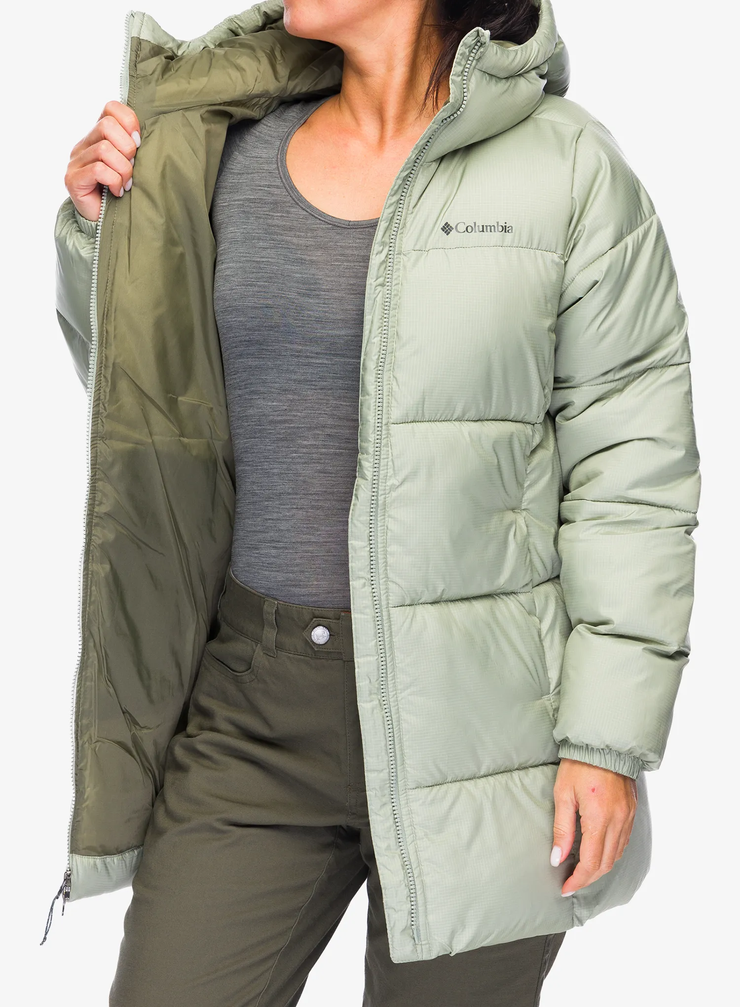 Ženski plašč Columbia Puffect II Mid Hooded Jacket - safari