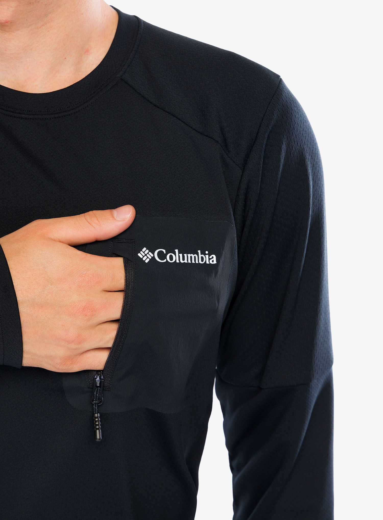 Puloverji brez kapuce Columbia Tech Knit Long Sleeve Crew - black