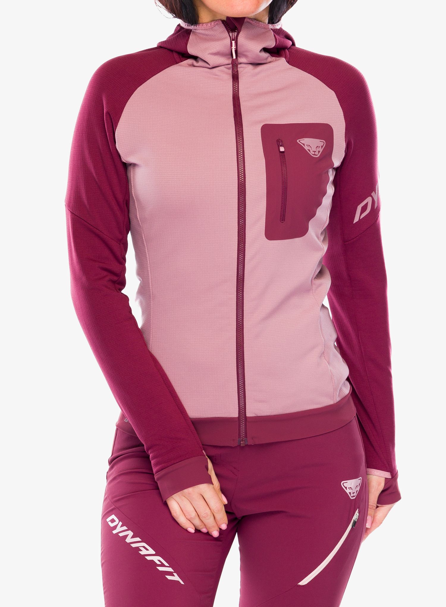 Ženska jopica z zadrgo Dynafit Radical Polartec Hooded Jacket - burgundy/burgundy