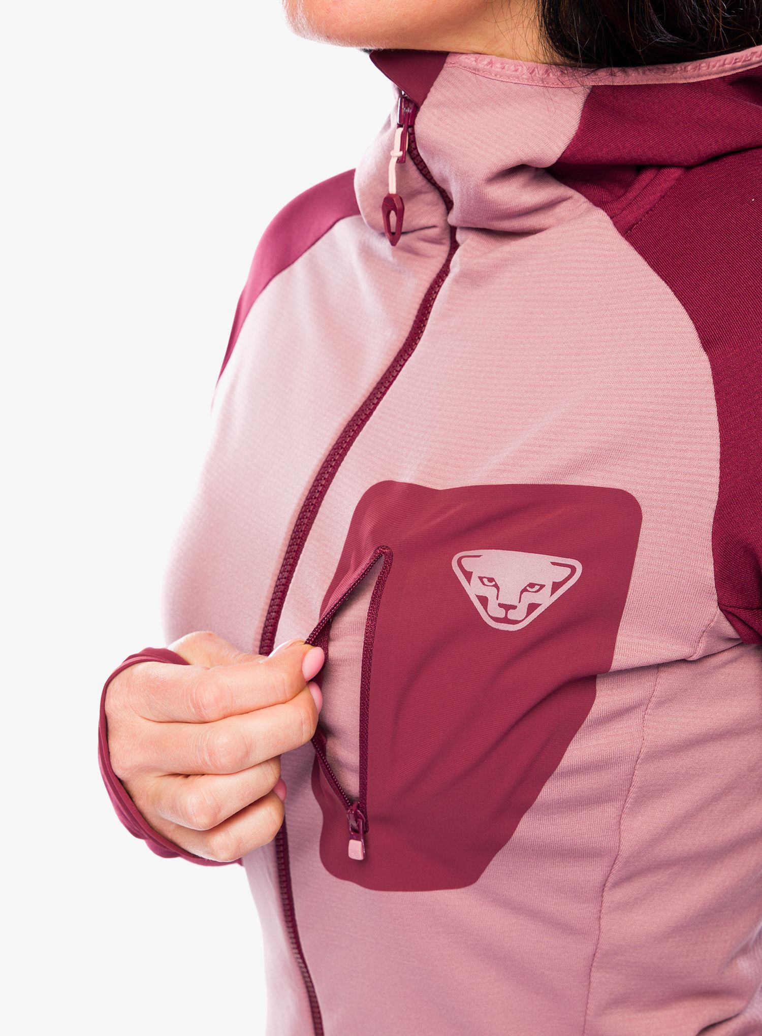 Ženska jopica z zadrgo Dynafit Radical Polartec Hooded Jacket - burgundy/burgundy