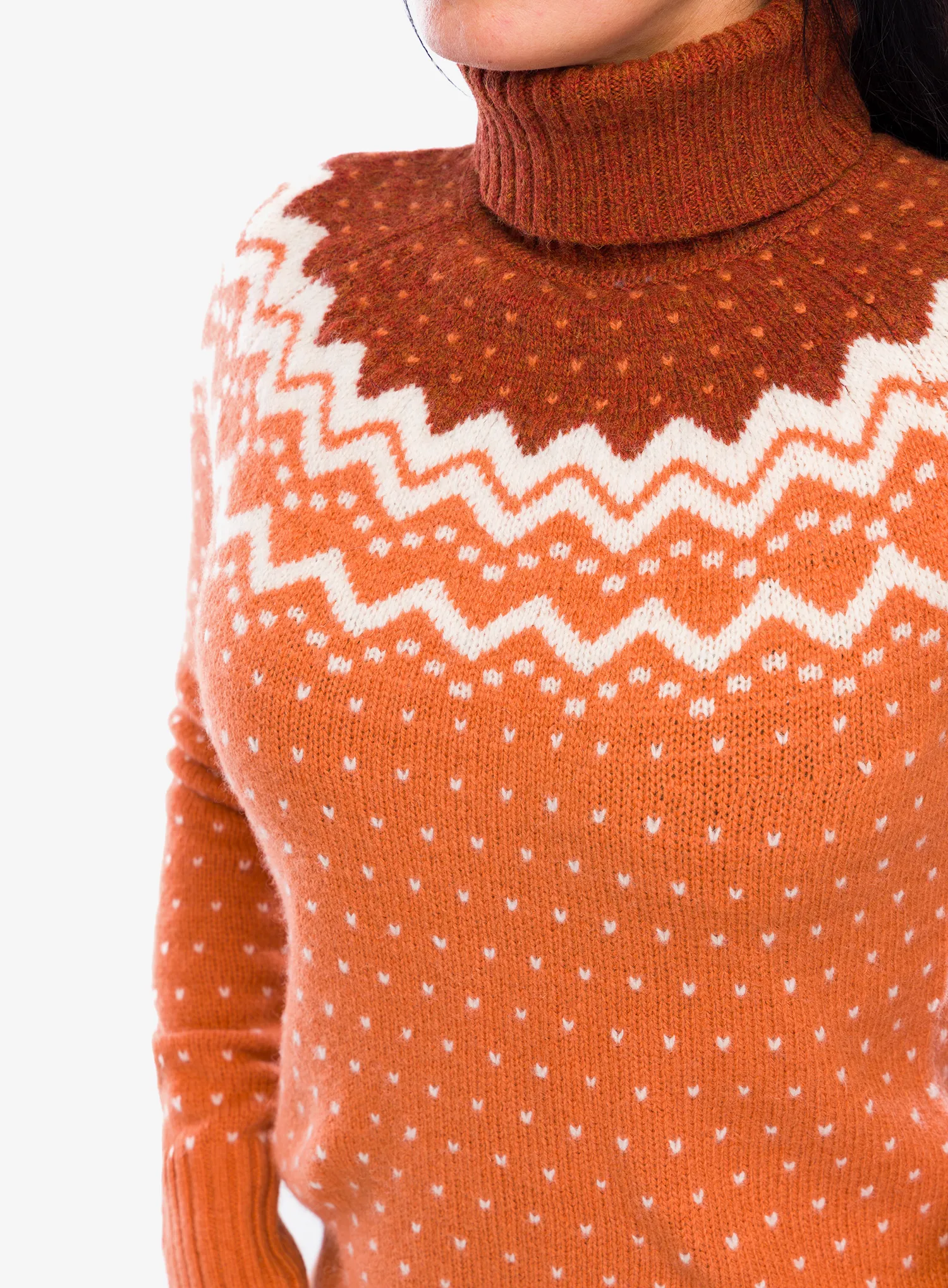 Ženski pulover Fjallraven Ovik Knit Roller Neck - desert brown/autumn leaf