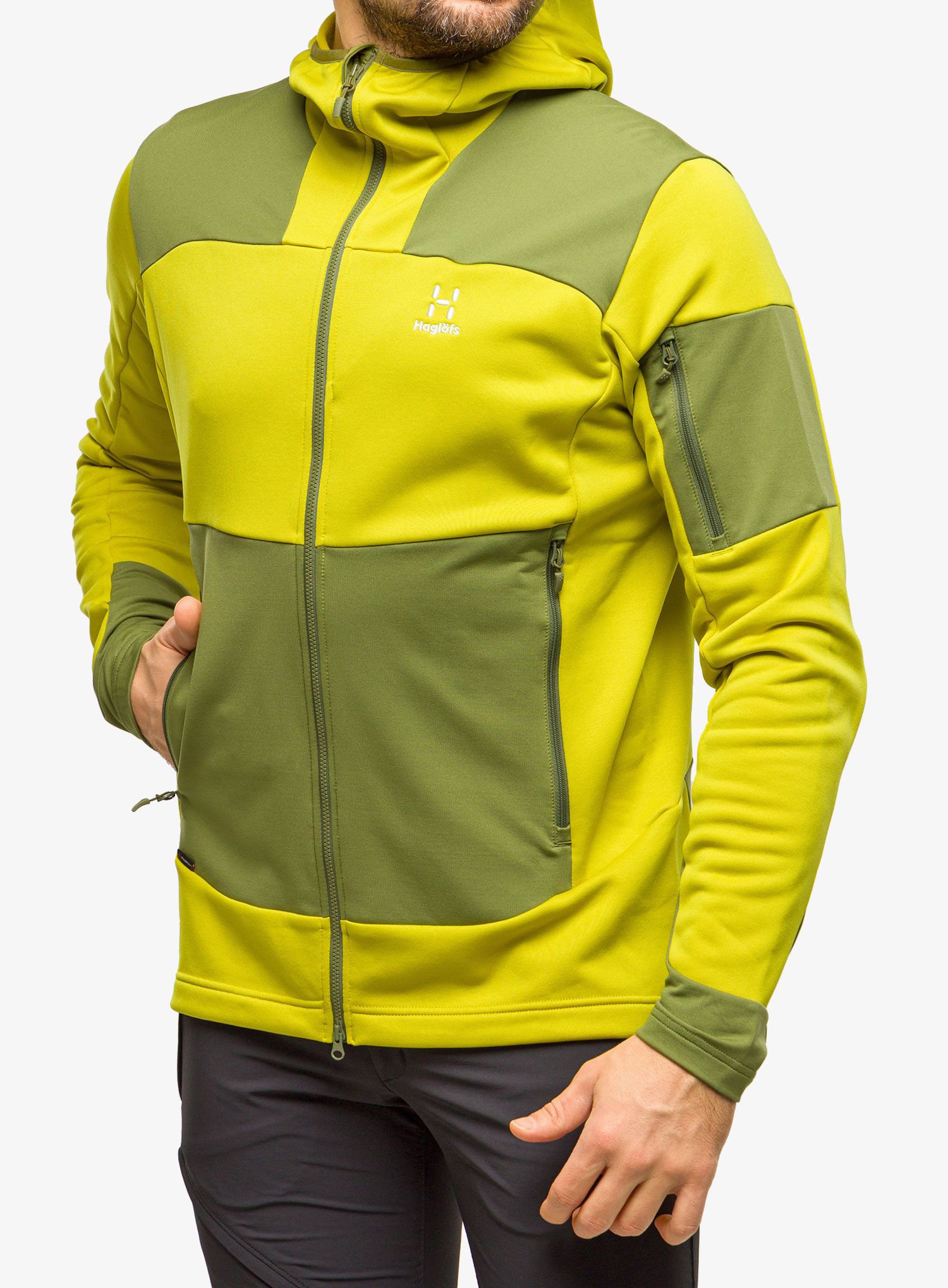 Moški flis Haglofs Astral Hood - aurora/olive green