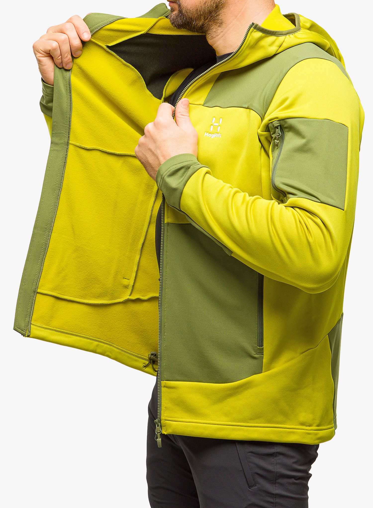 Moški flis Haglofs Astral Hood - aurora/olive green
