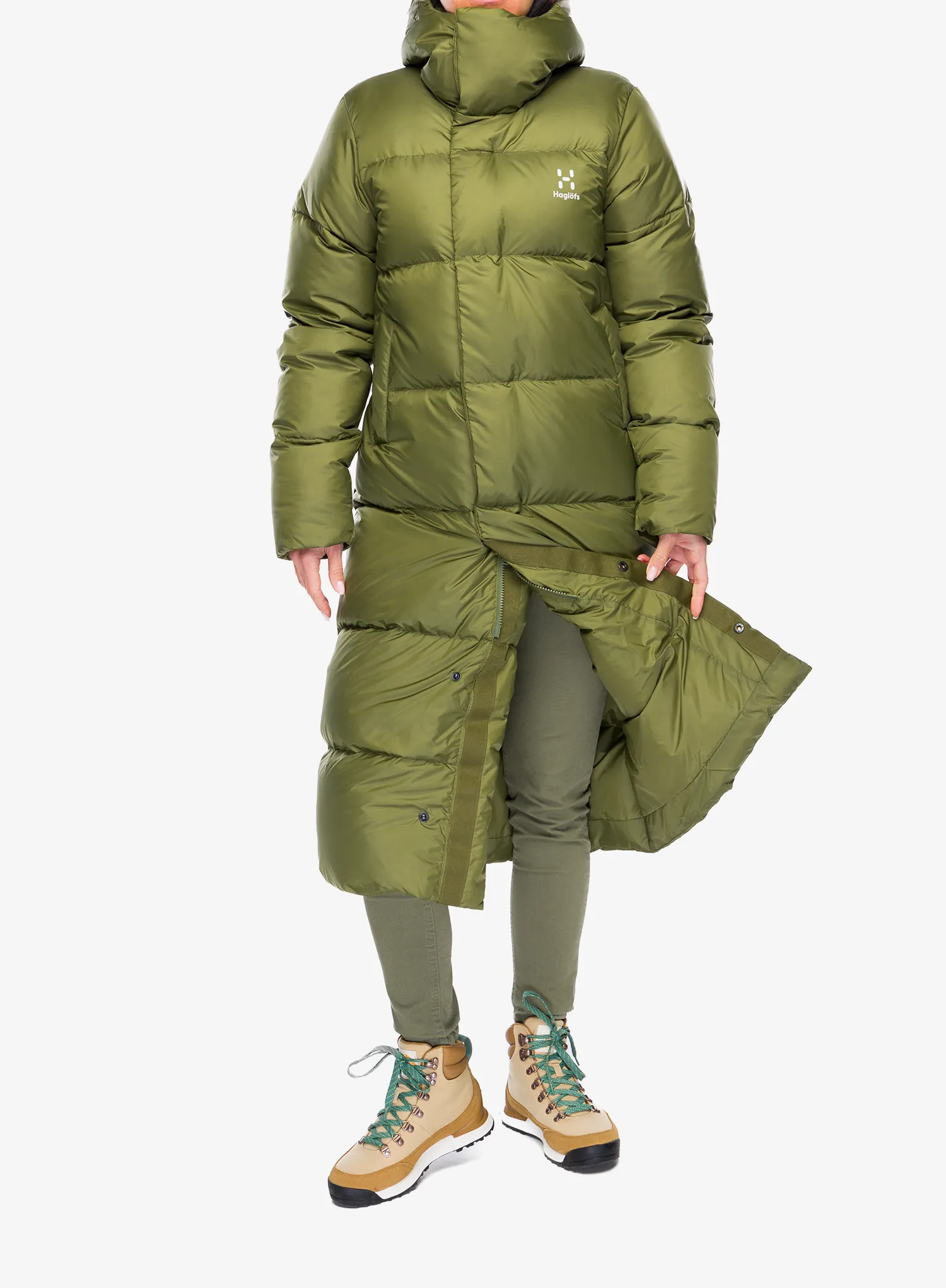Puhast plašč Haglofs Long Down Parka - olive green