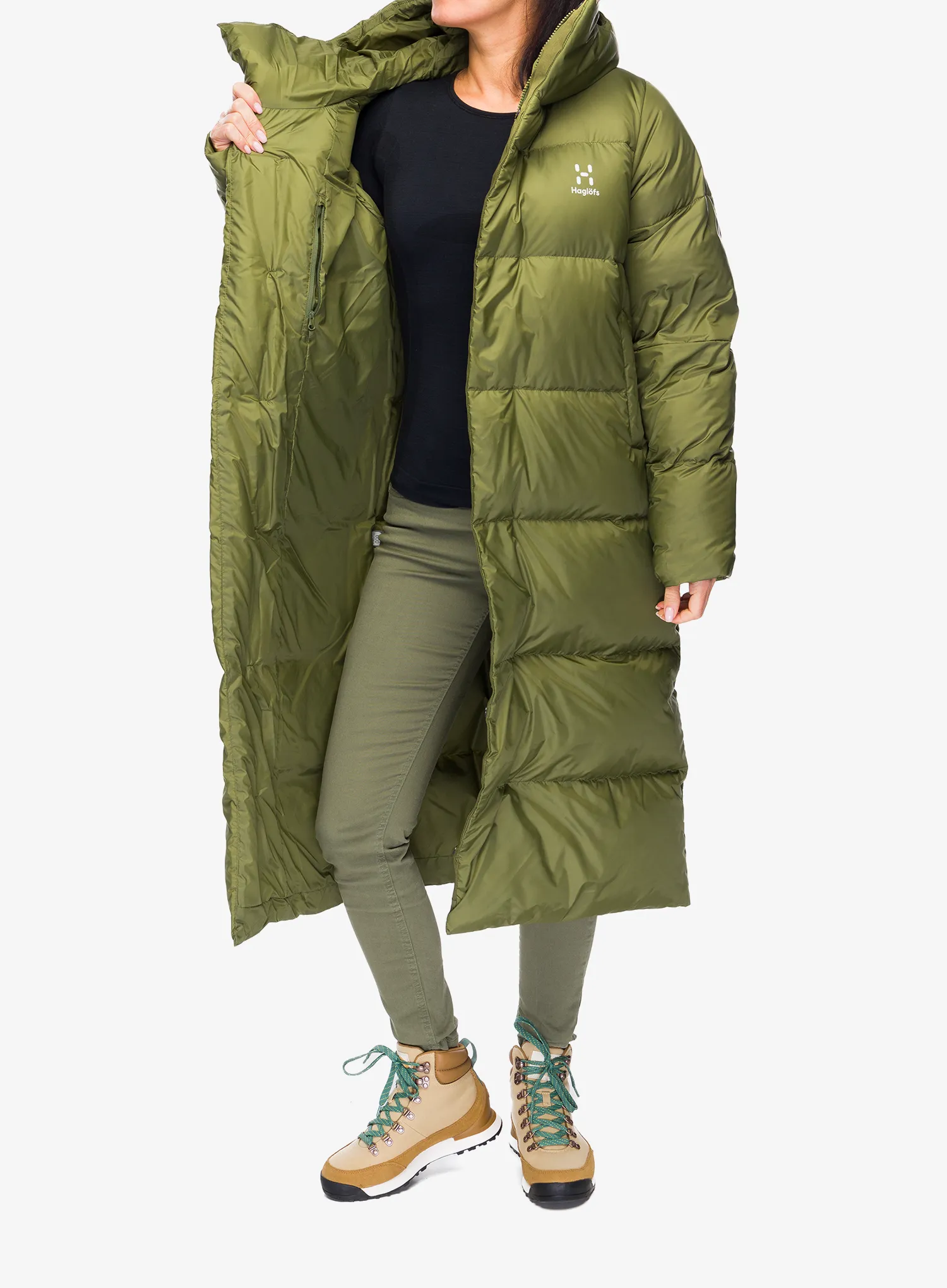 Puhast plašč Haglofs Long Down Parka - olive green